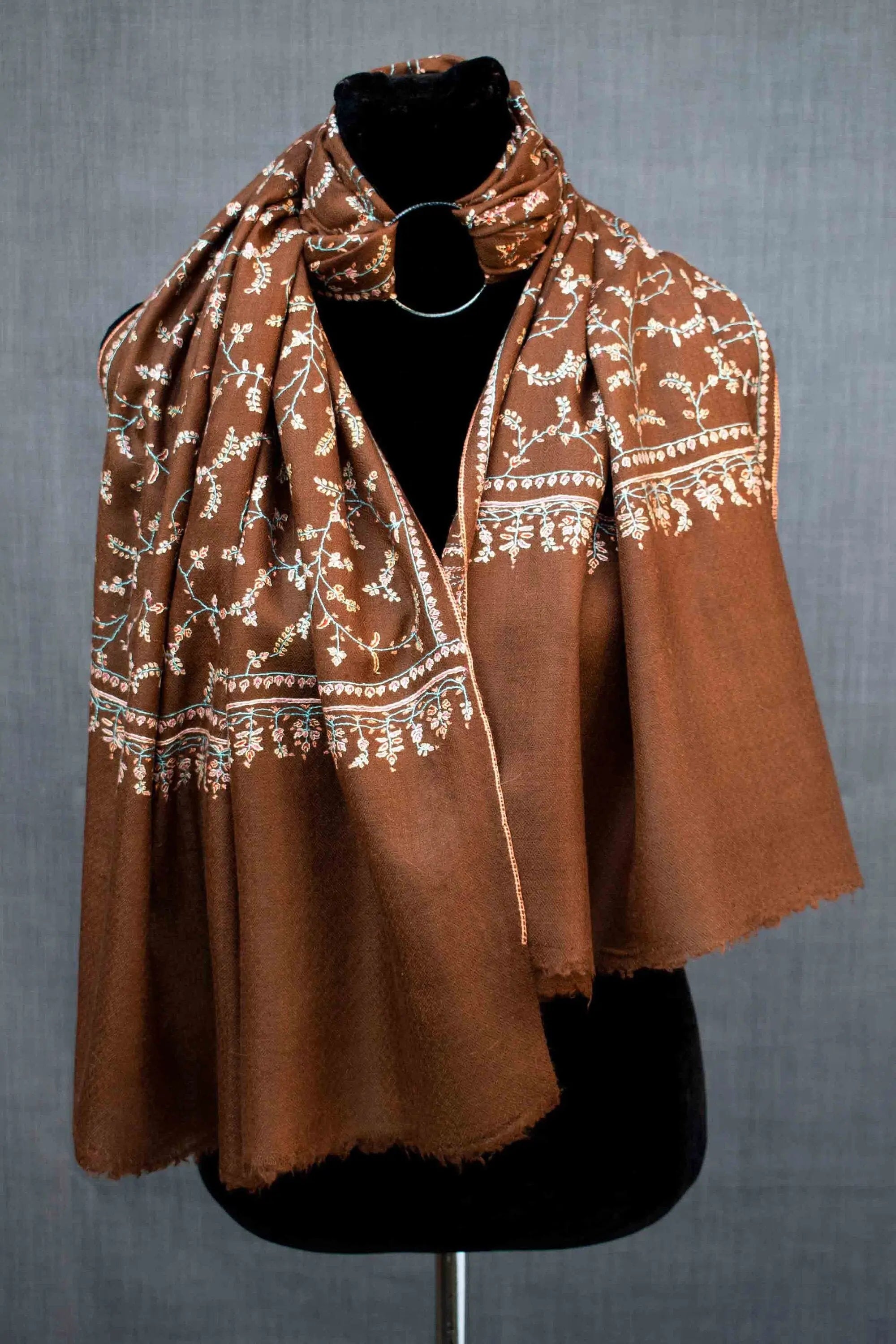 Kashmir Pashmina Scarf Wrap, Handwoven, Hand Embroidered in Kashmir Shahkaar