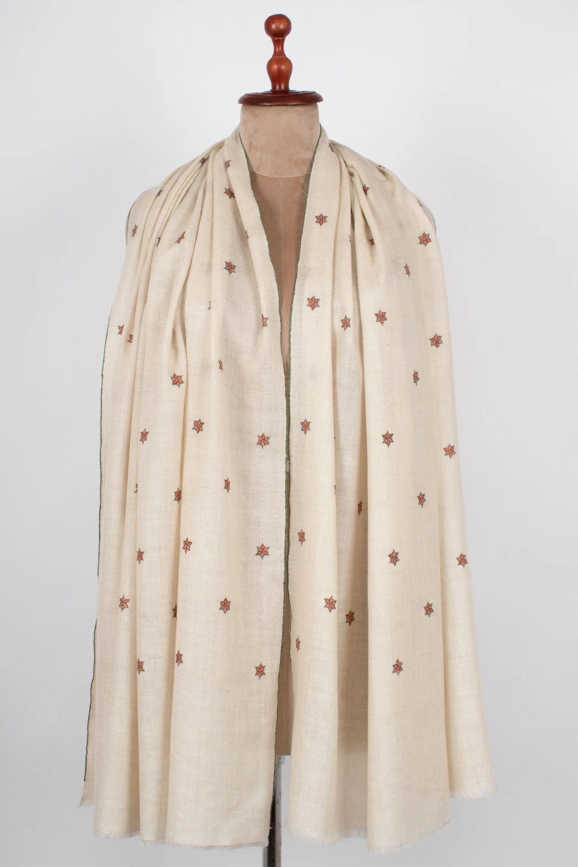 Kashmir Pashmina Star Collection, Hand Embroidered Shawl, Cashmere Wrap, Gifting Scarves, Natural Shades, Handwoven, 40x80" - SALISBURY Shahkaar