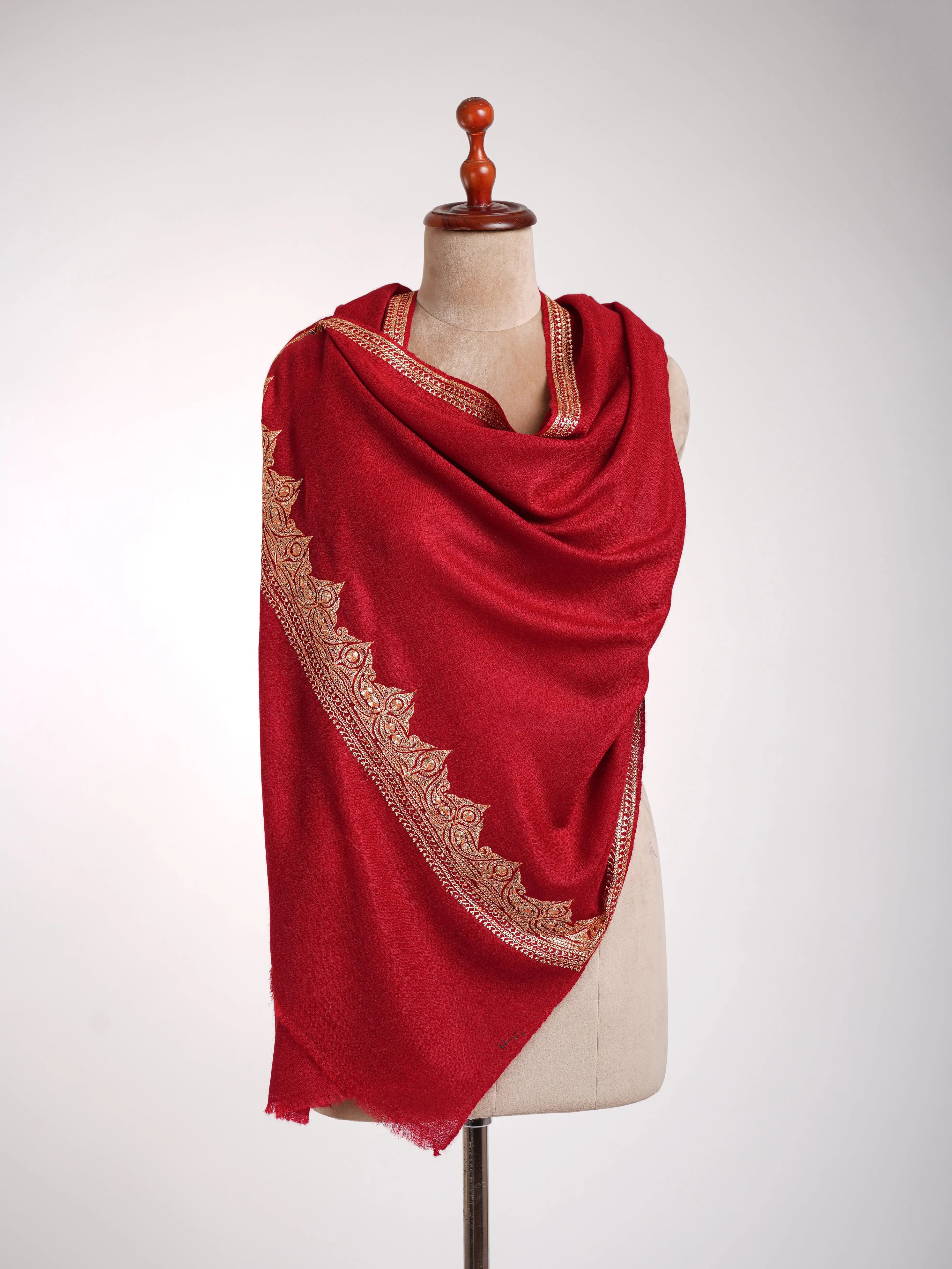 Kashmiri Golden Tilla Embroidered Cashmere Stole Shahkaar