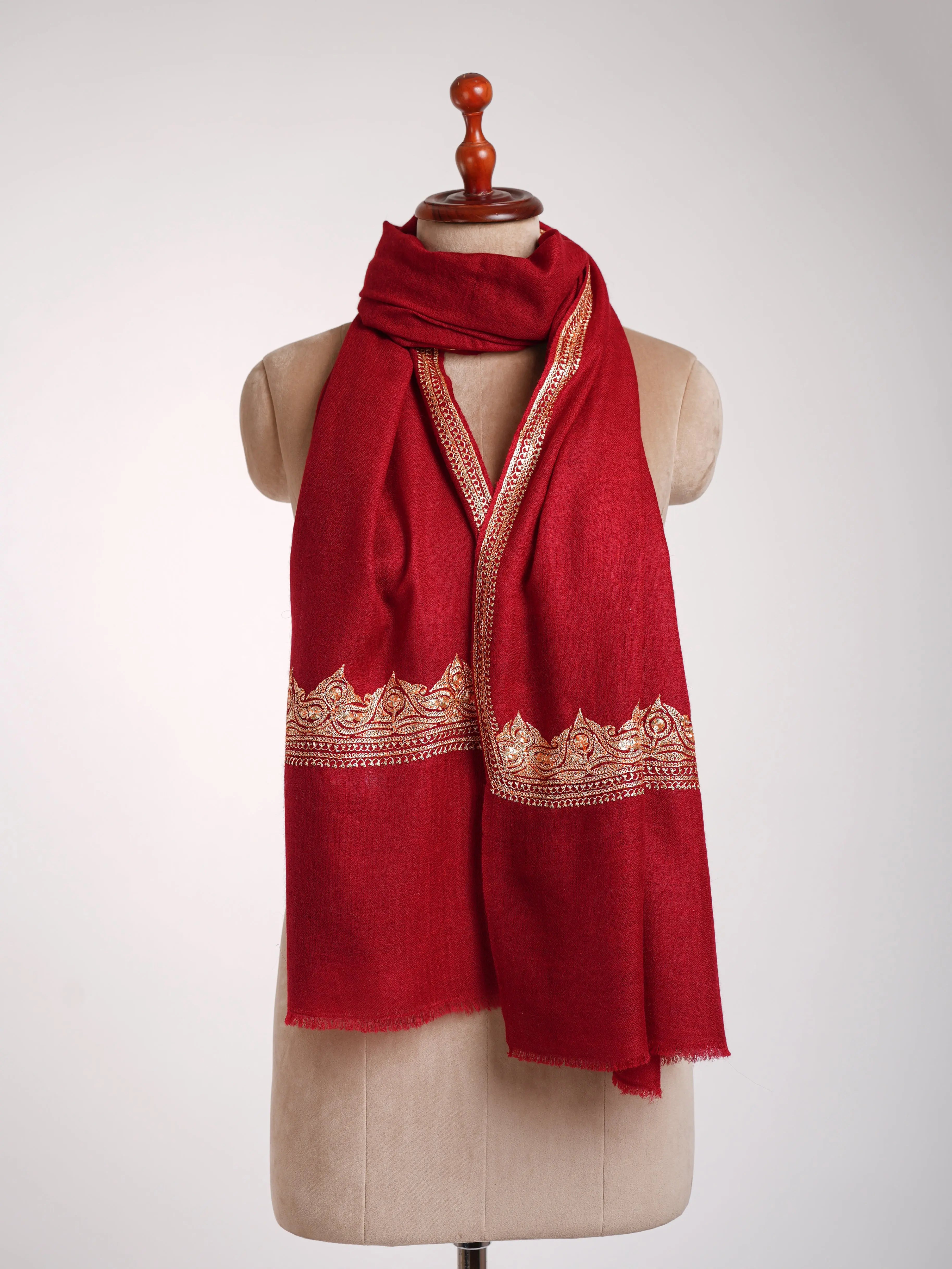 Kashmiri Golden Tilla Embroidered Cashmere Stole Shahkaar