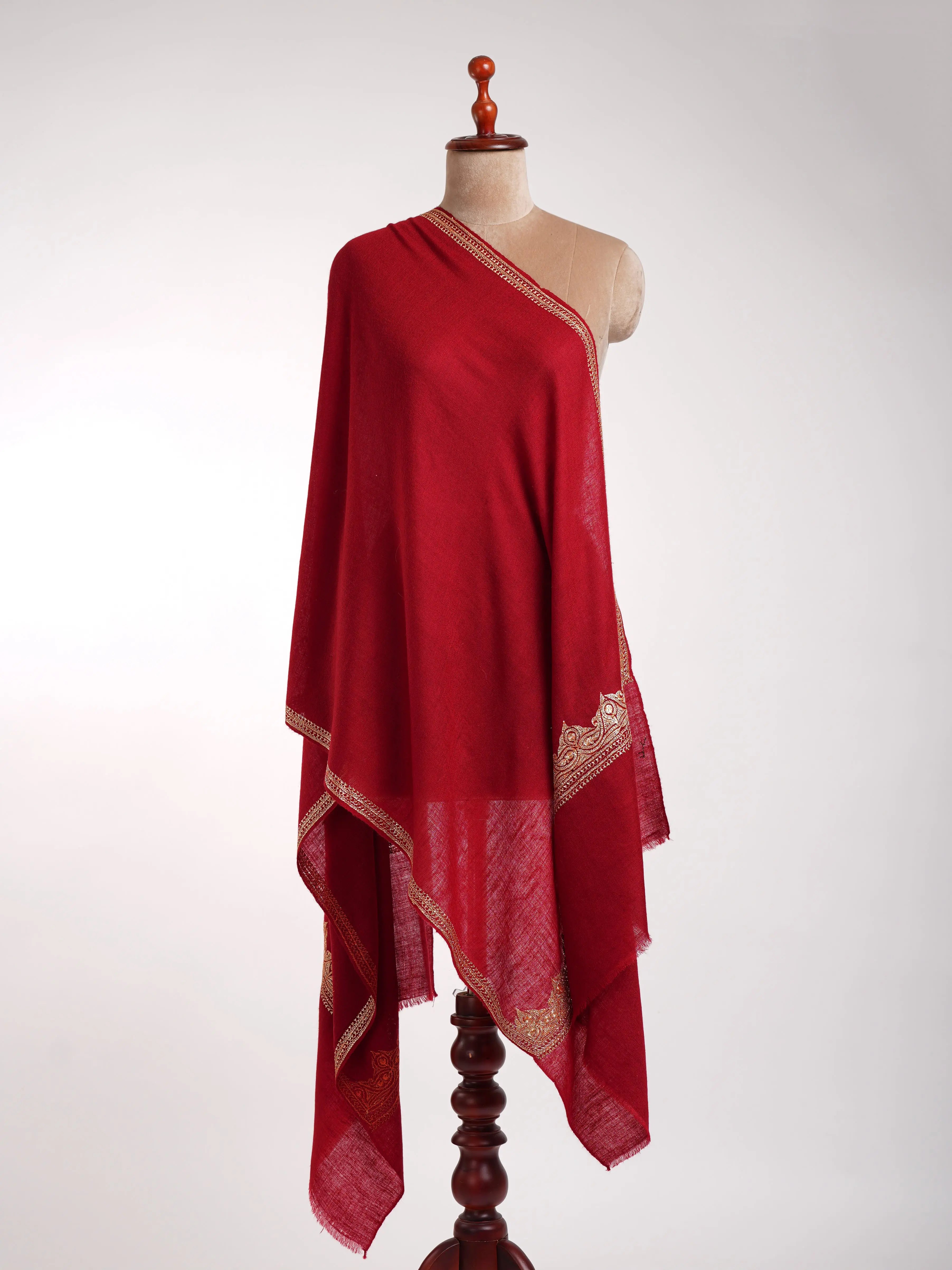 Kashmiri Golden Tilla Embroidered Cashmere Stole Shahkaar