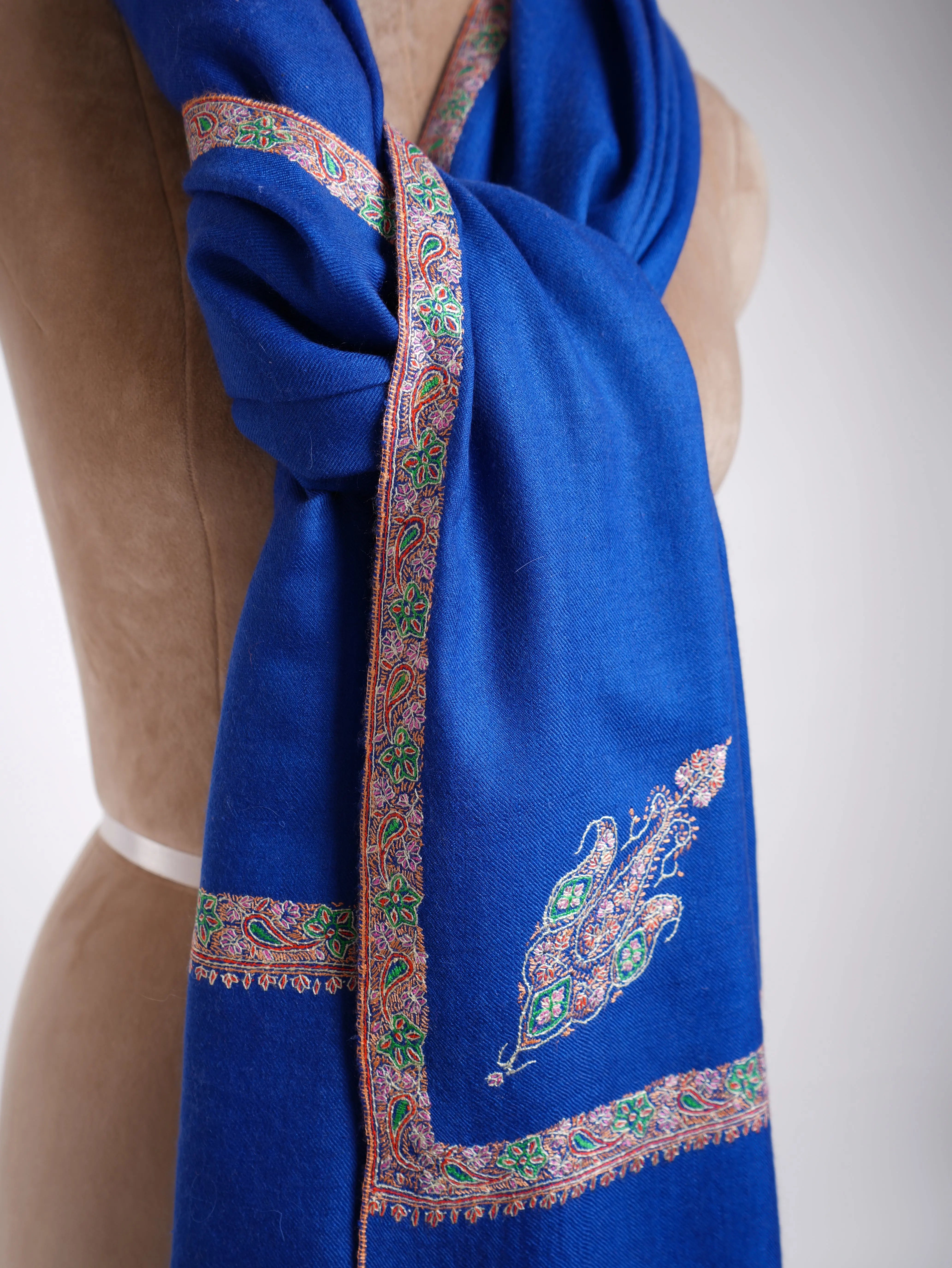 Kashmiri Pashmina Shawl Hand Embroidered Blue Shahkaar