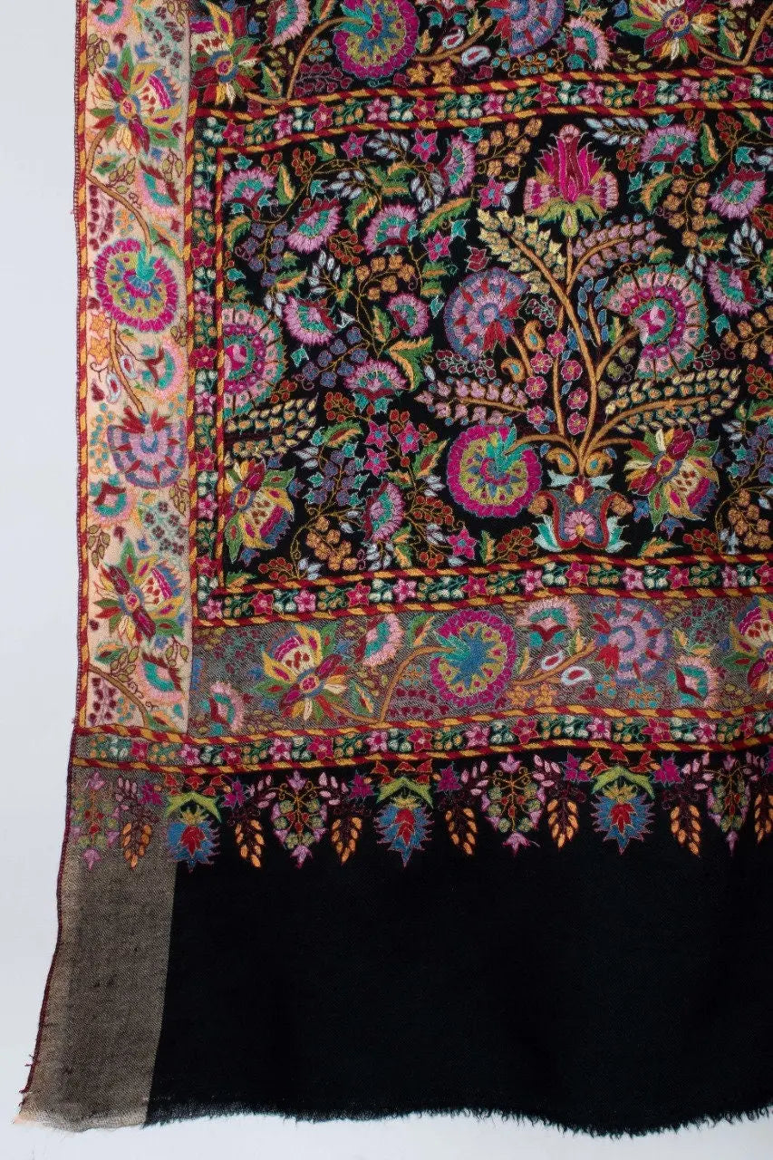 Kashmiri Pashmina Shawl, Special Indian Embroidery Wrap, Cashmere Scarf, Hand Embroidered Shawl, Exclusive Shawl, 40x80" - SIKKA Shahkaar