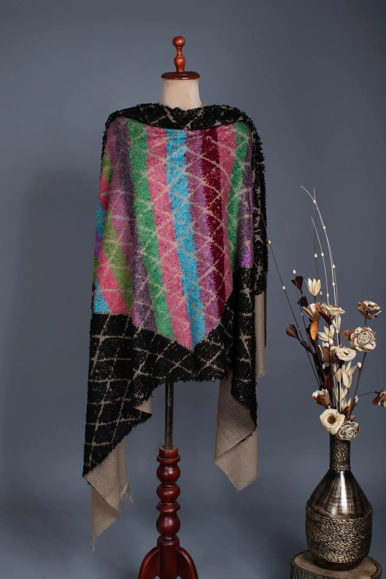 Khudrang and Black Cashmere Pashmina with Towel Texture - BALA Shahkaar