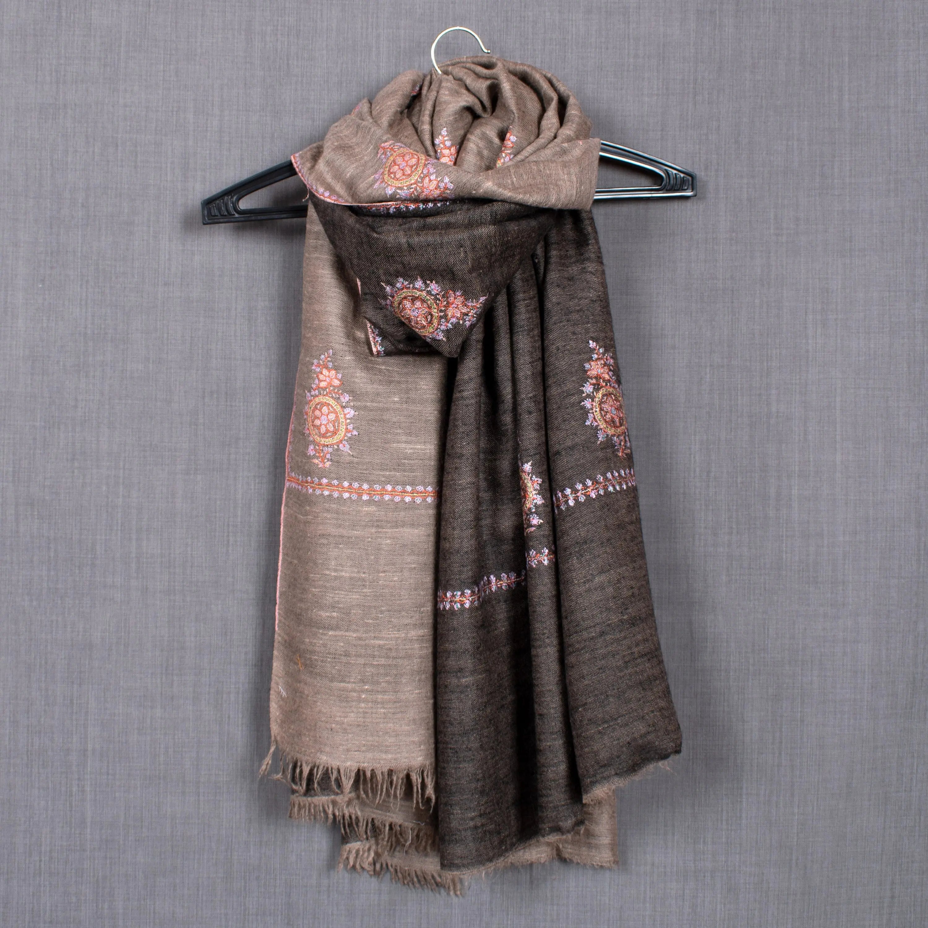 Khusboo Exclusive Dual Shade Reversible, Sozni Embroidery Pashmina Shawl, 40x80" Shahkaar