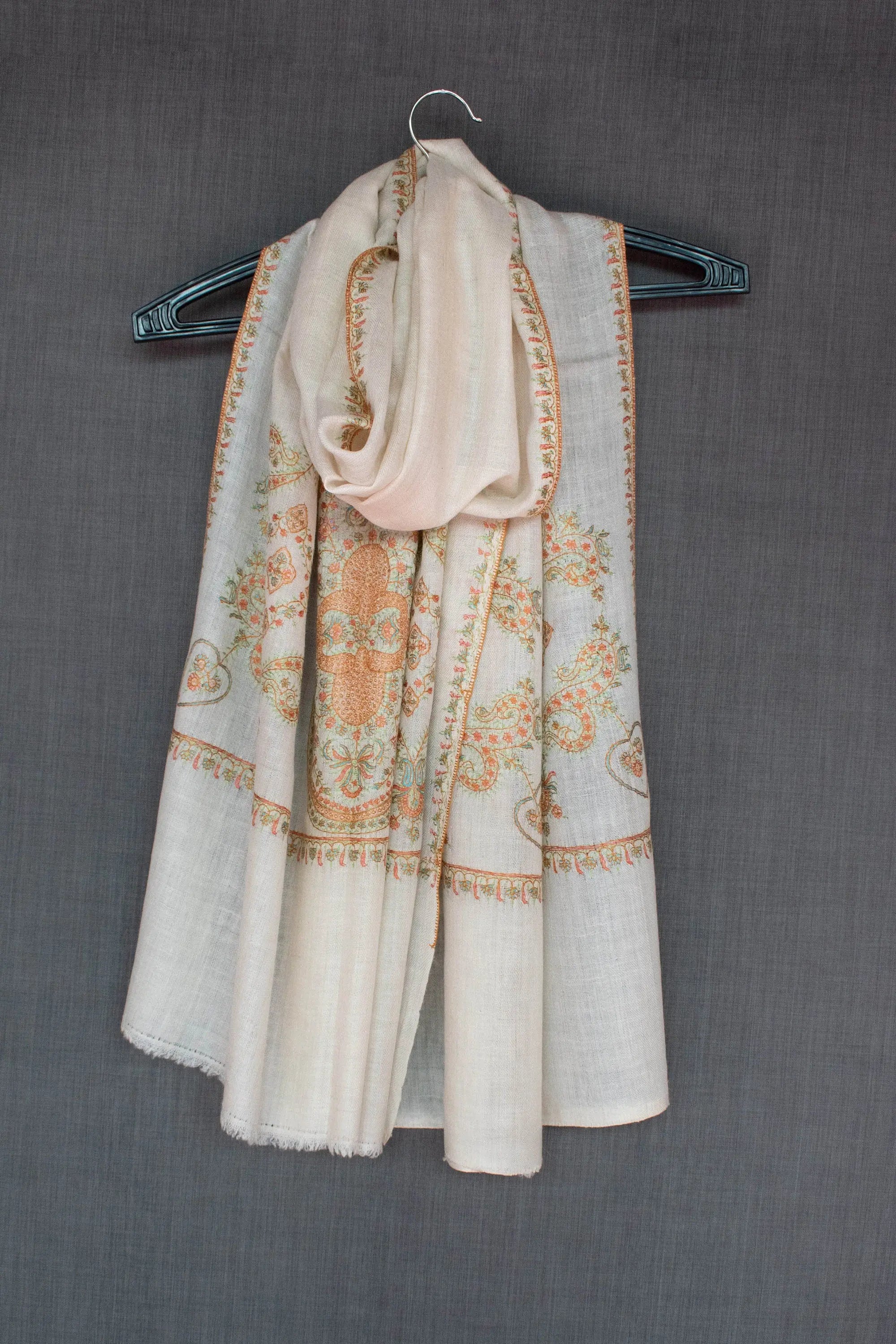 LABOR DAY SALE Indiana Kashmir Scarf, Pashmina Wrap, Pure Cashmere, Hand Embroidery, Handwoven, 28x80" Shahkaar
