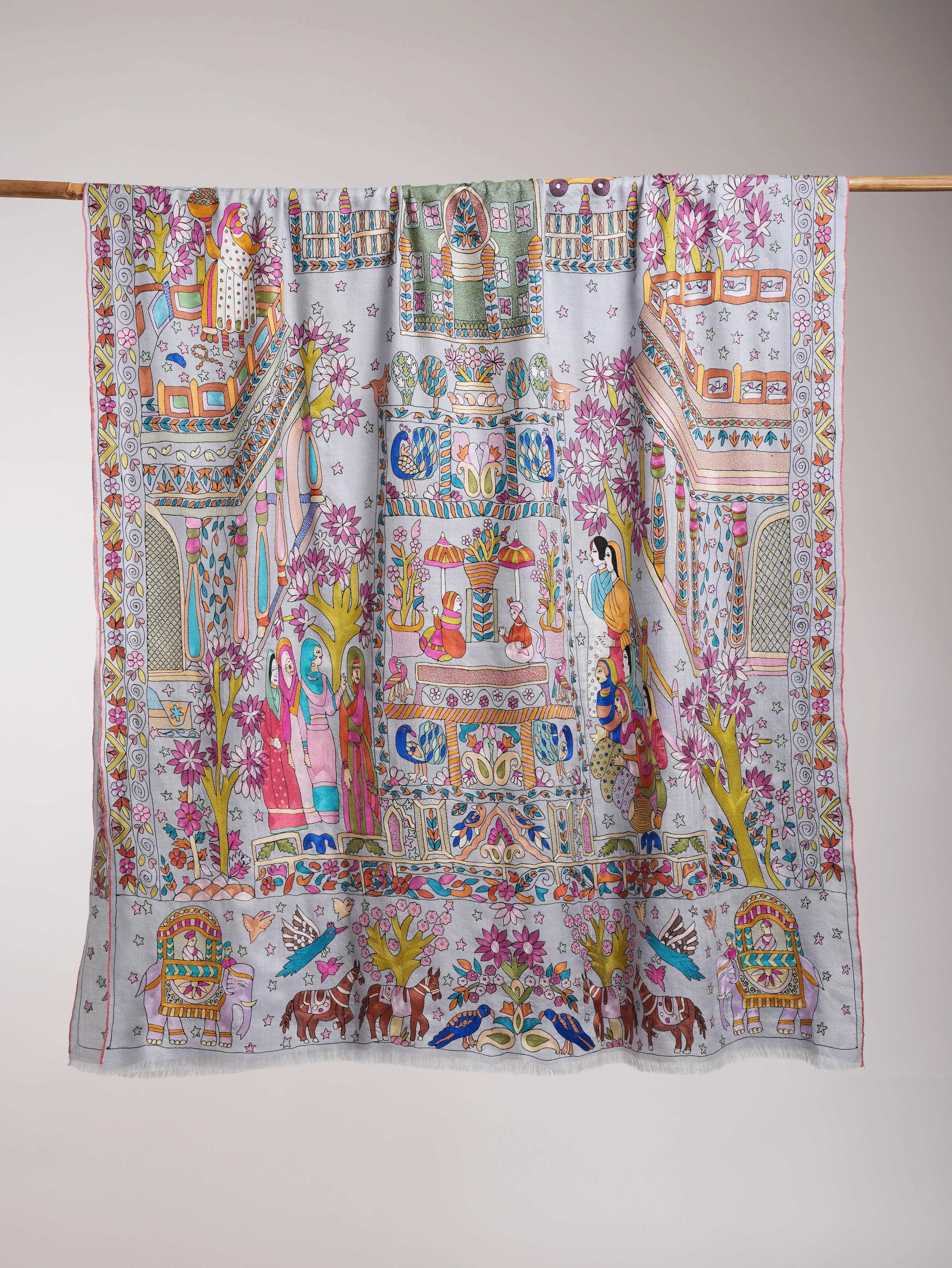 Lavender Artistic Embroidered Indian Pashmina Shawl Shahkaar