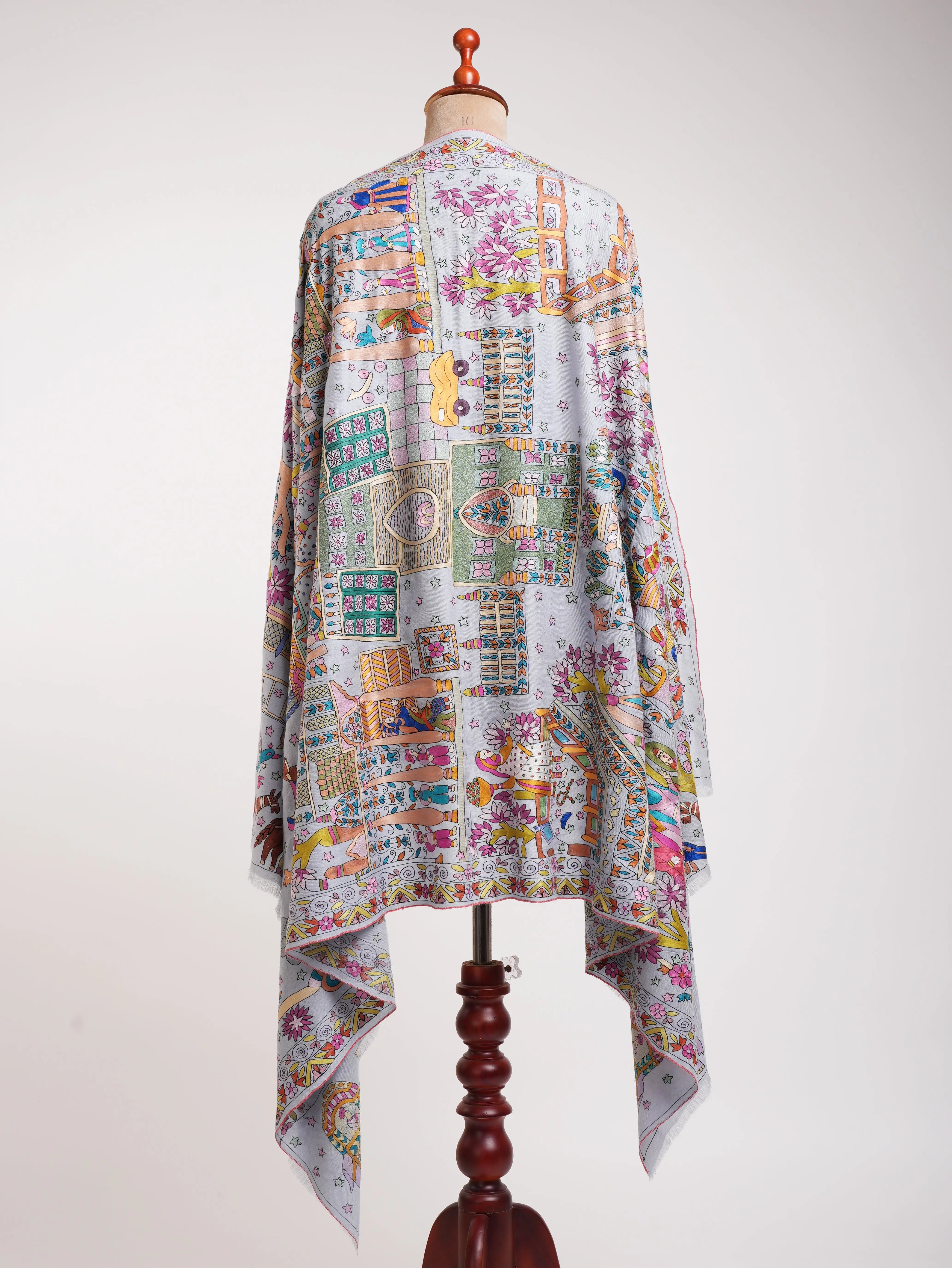 Lavender Artistic Embroidered Indian Pashmina Shawl Shahkaar