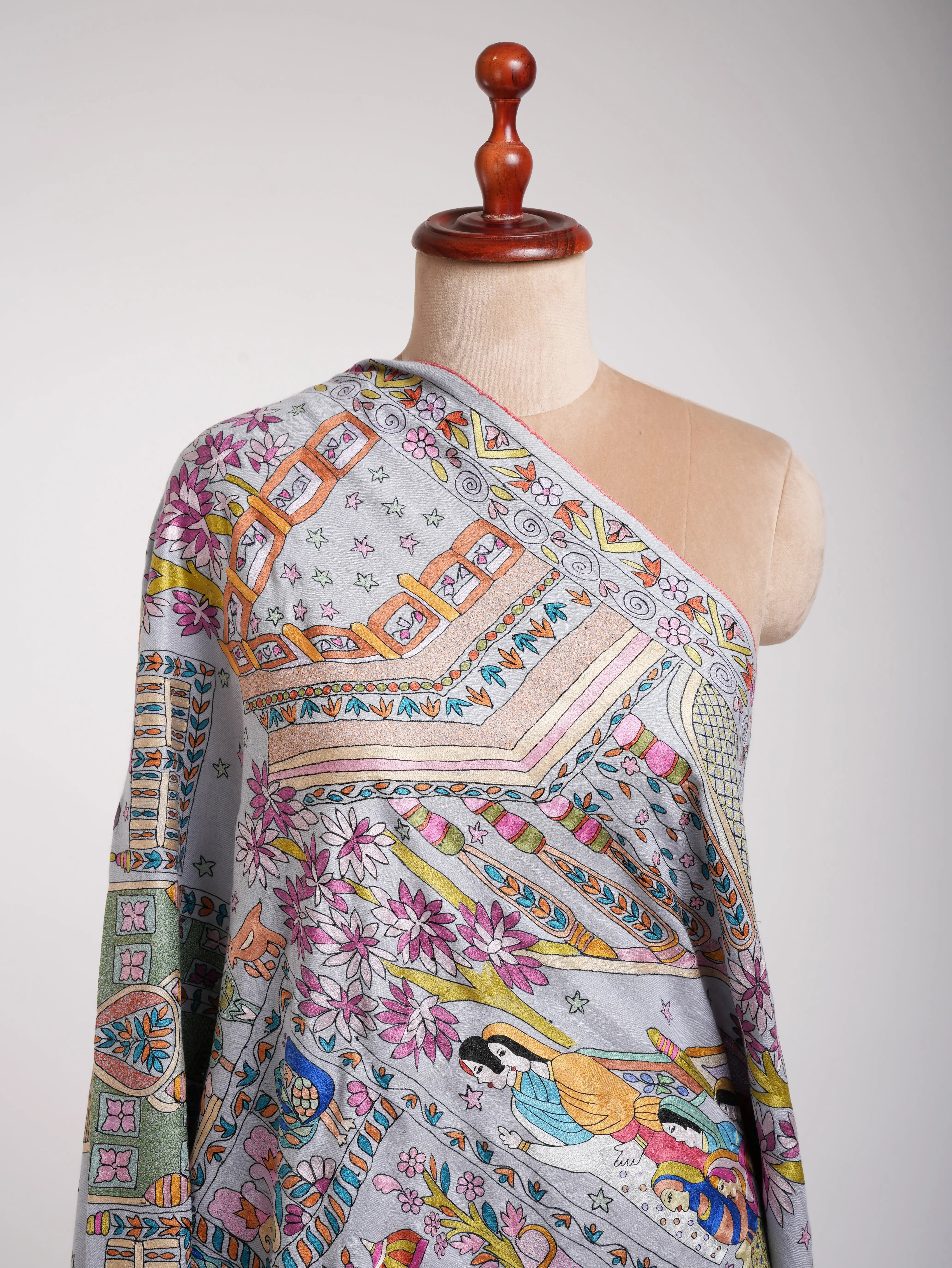 Lavender Artistic Embroidered Indian Pashmina Shawl Shahkaar