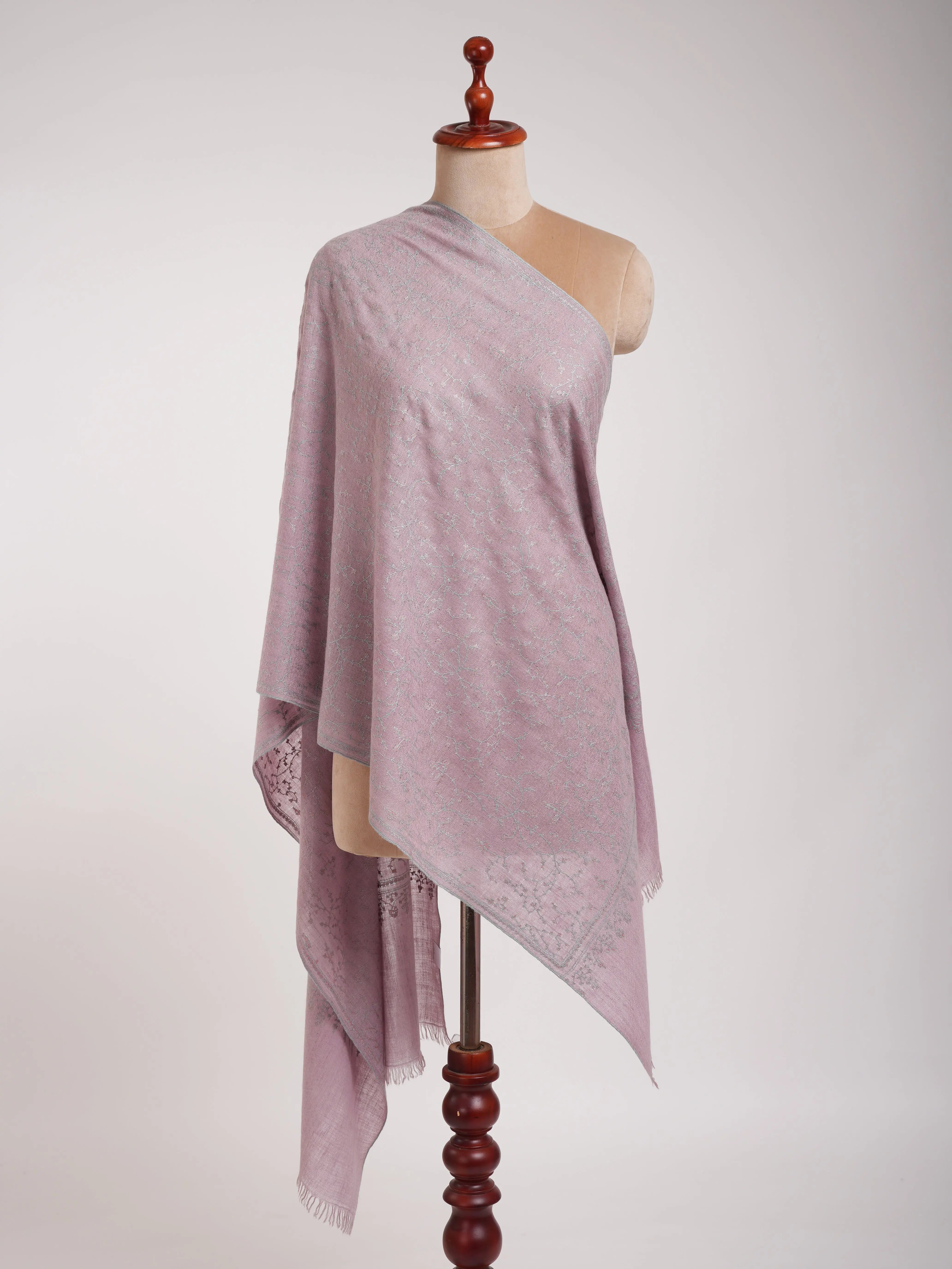 Lavender Color Sozni Embroidered Cashmere Pashmina Scarf Shahkaar