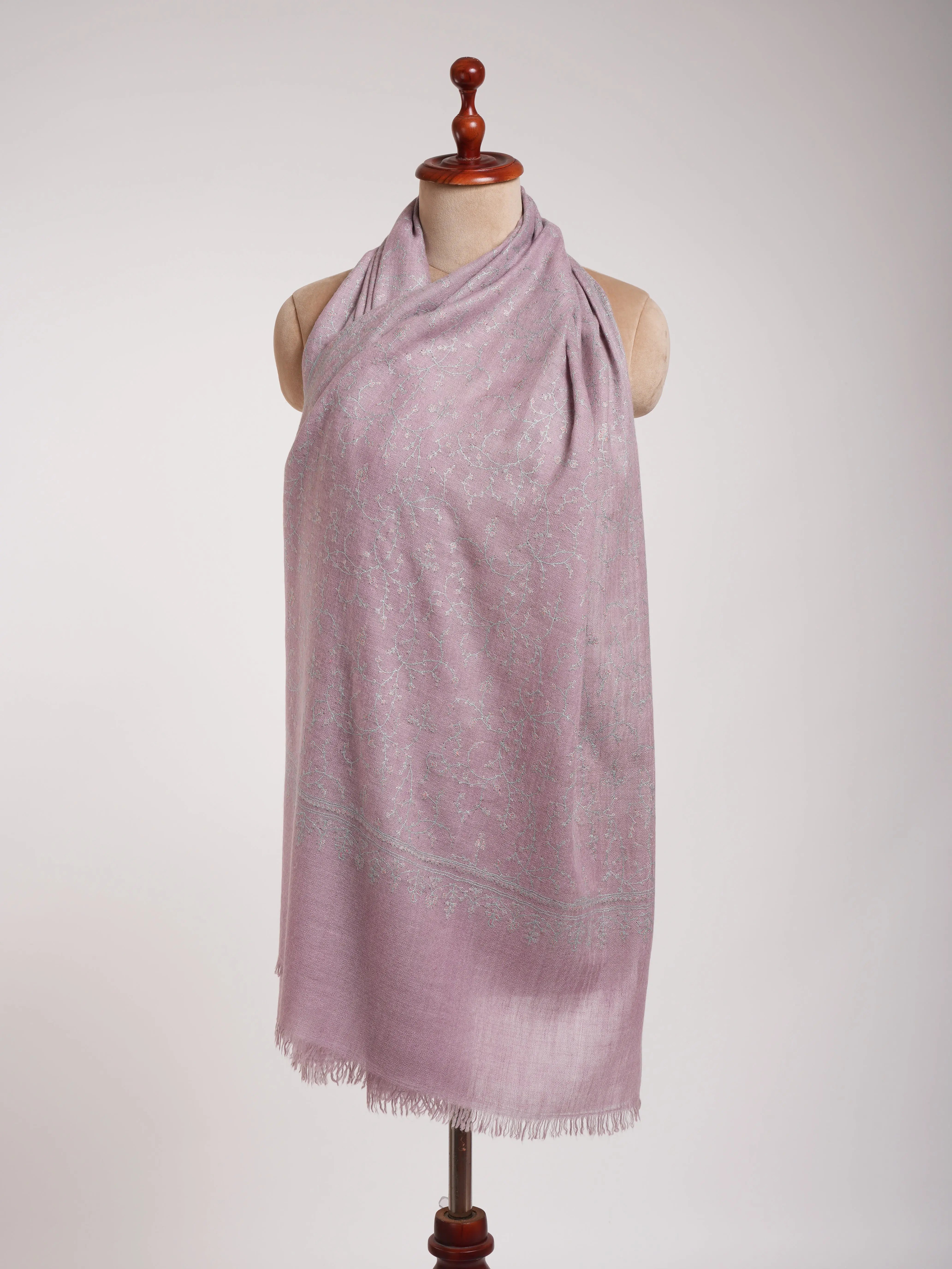 Lavender Color Sozni Embroidered Cashmere Pashmina Scarf Shahkaar
