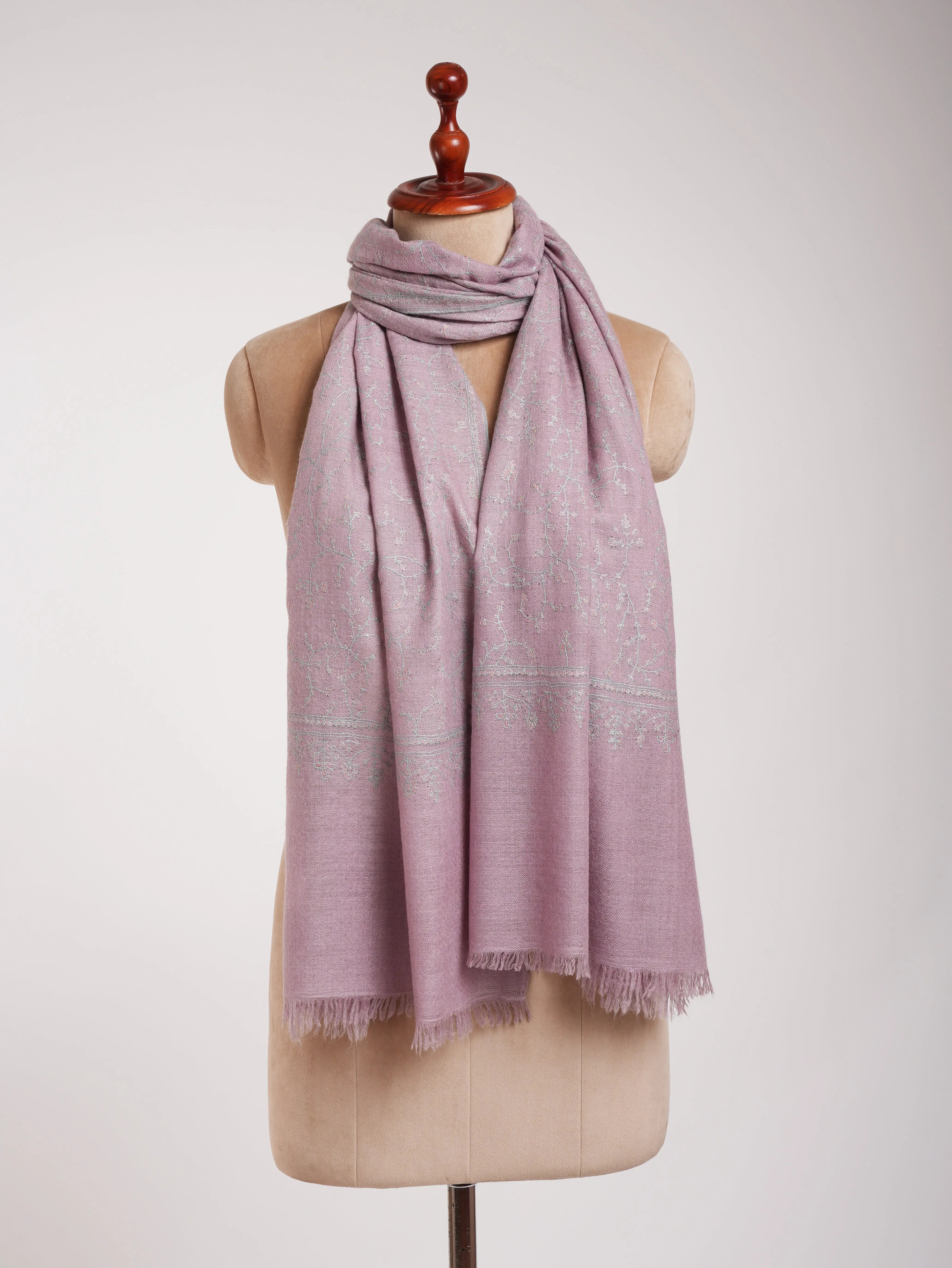 Lavender Color Sozni Embroidered Cashmere Pashmina Scarf Shahkaar