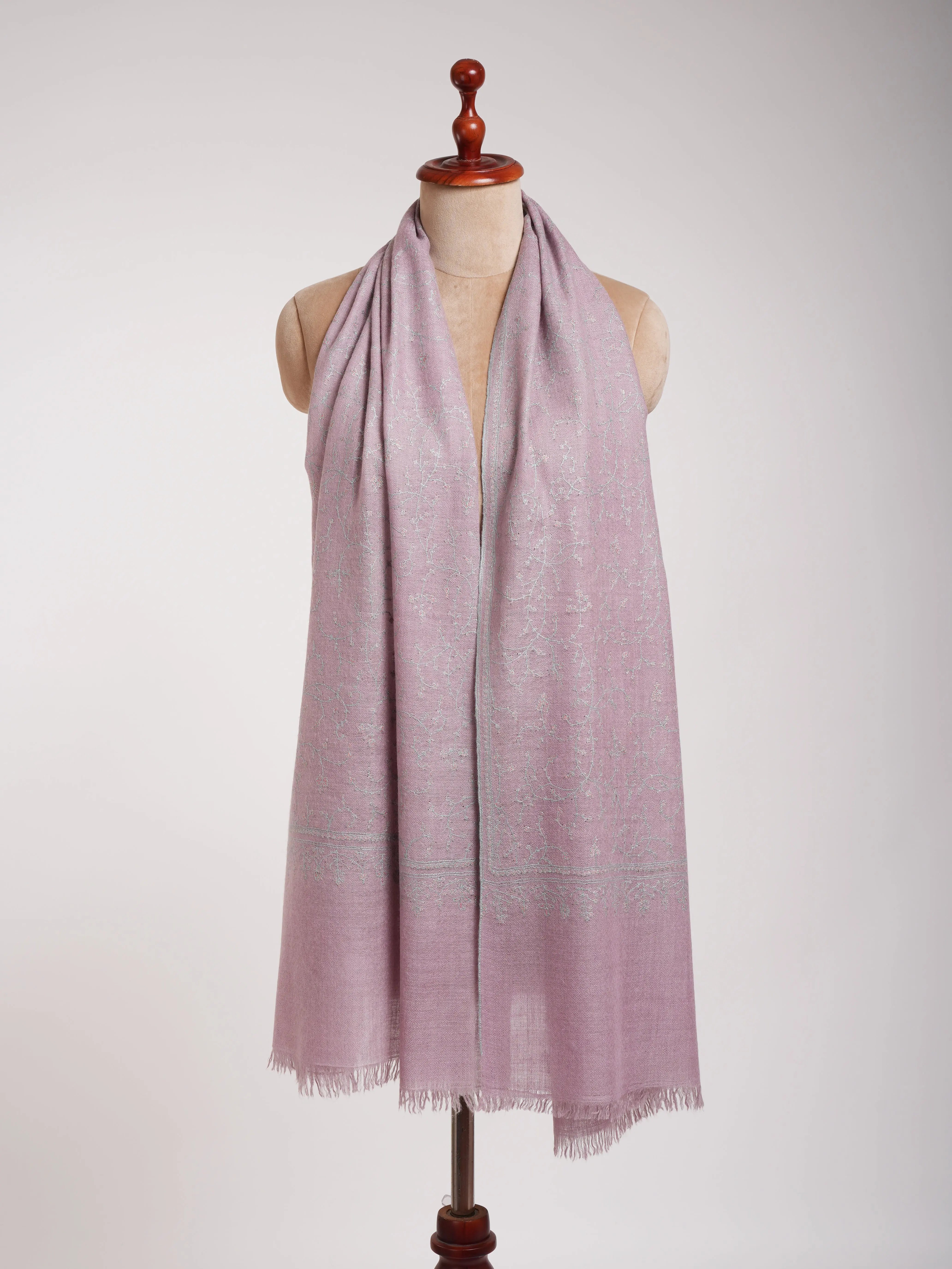 Lavender Color Sozni Embroidered Cashmere Pashmina Scarf Shahkaar