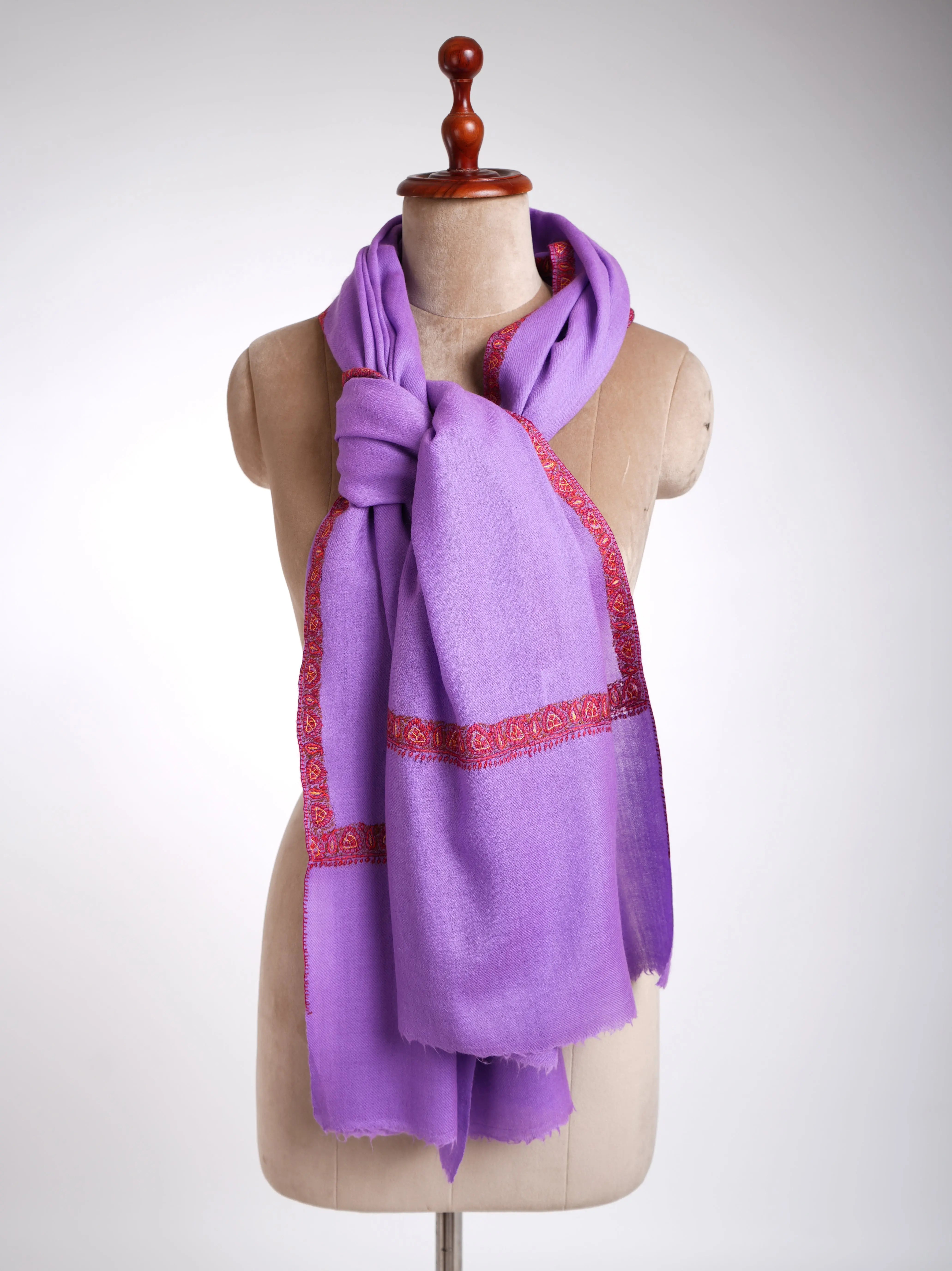 Lavender Hand Embroidered Kashmiri Shawl Shahkaar