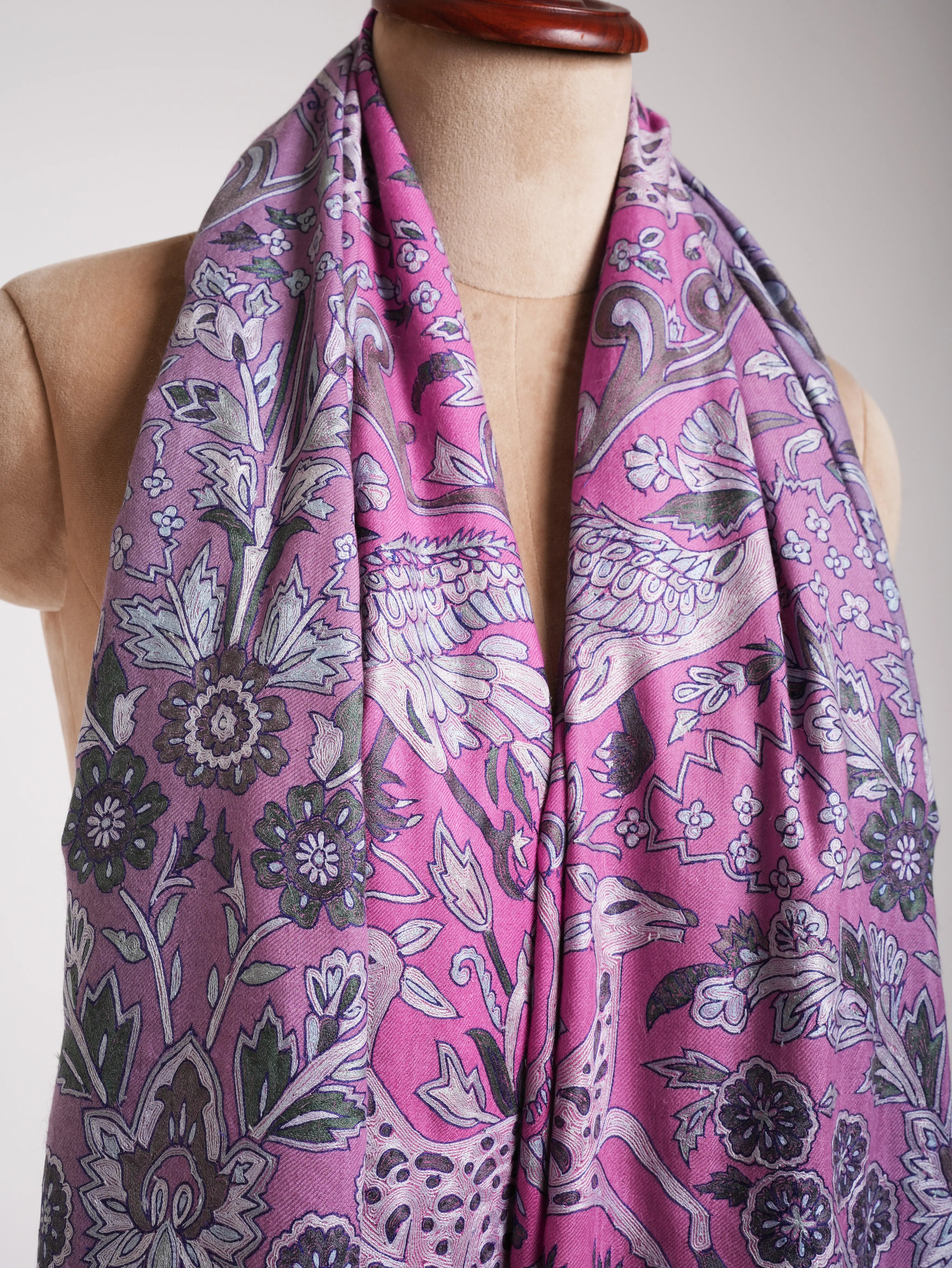 Lavender Ombre Embroidered Pashmina Shawl Shahkaar