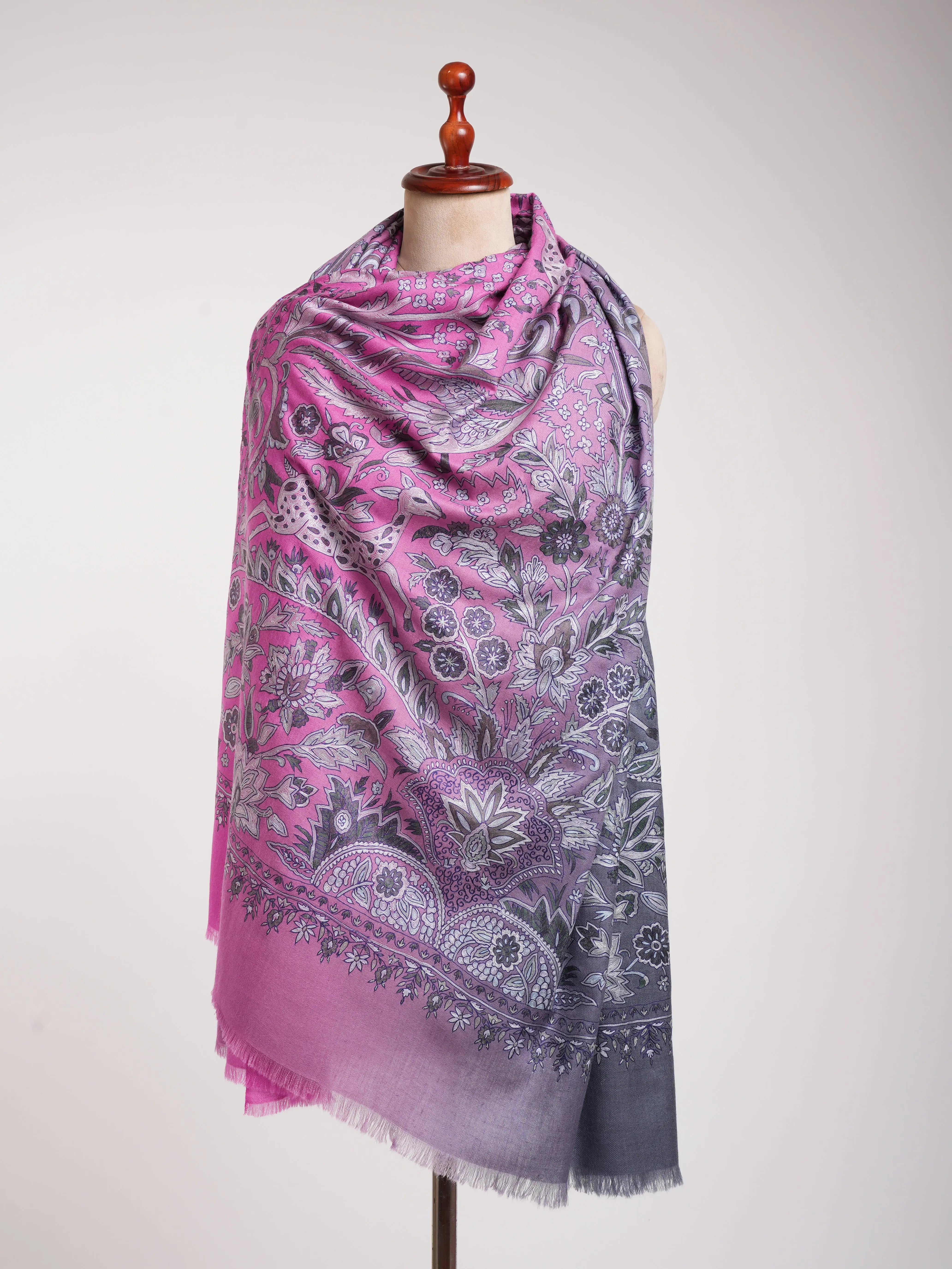 Lavender Ombre Embroidered Pashmina Shawl Shahkaar