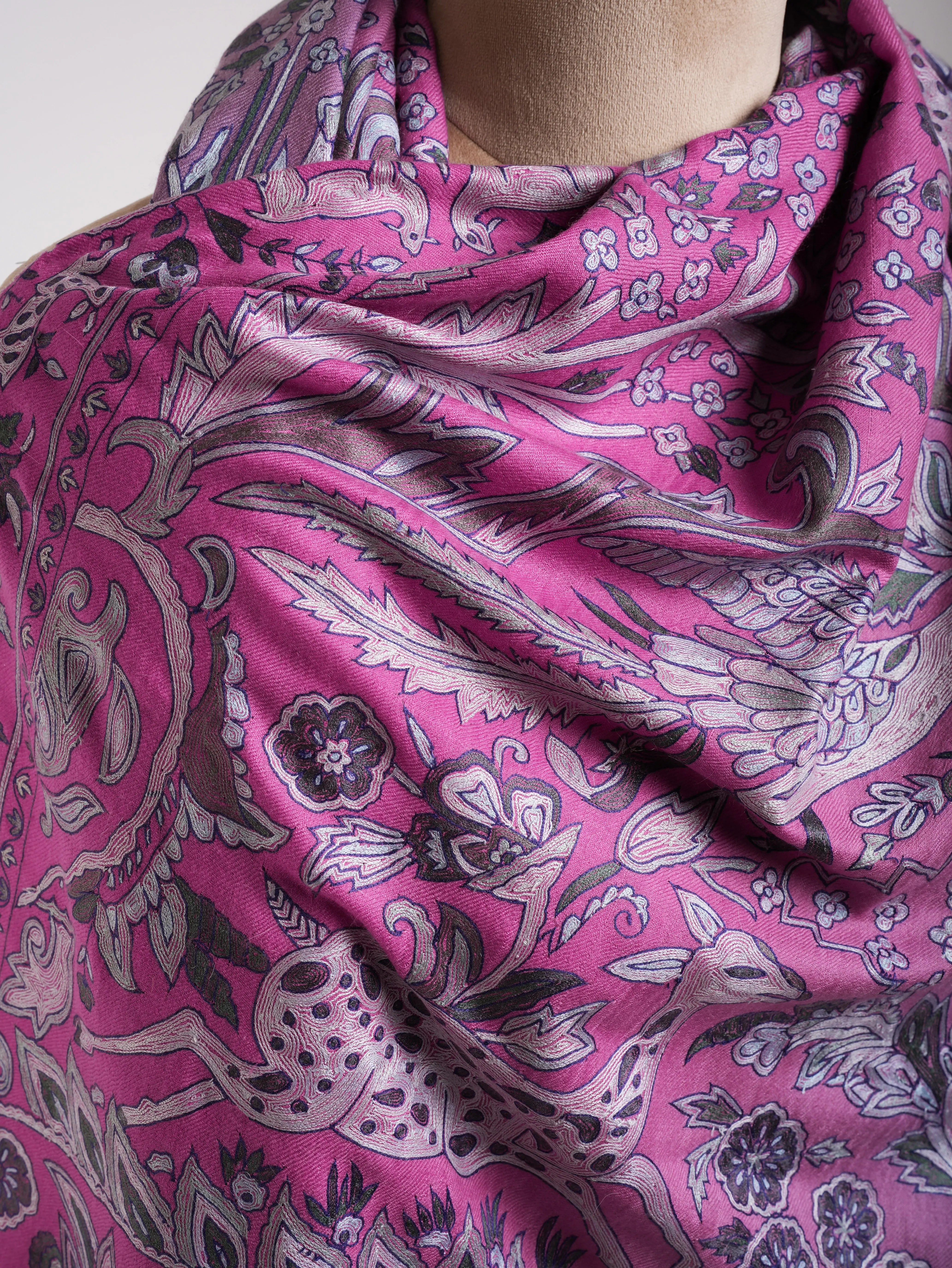 Lavender Ombre Embroidered Pashmina Shawl Shahkaar
