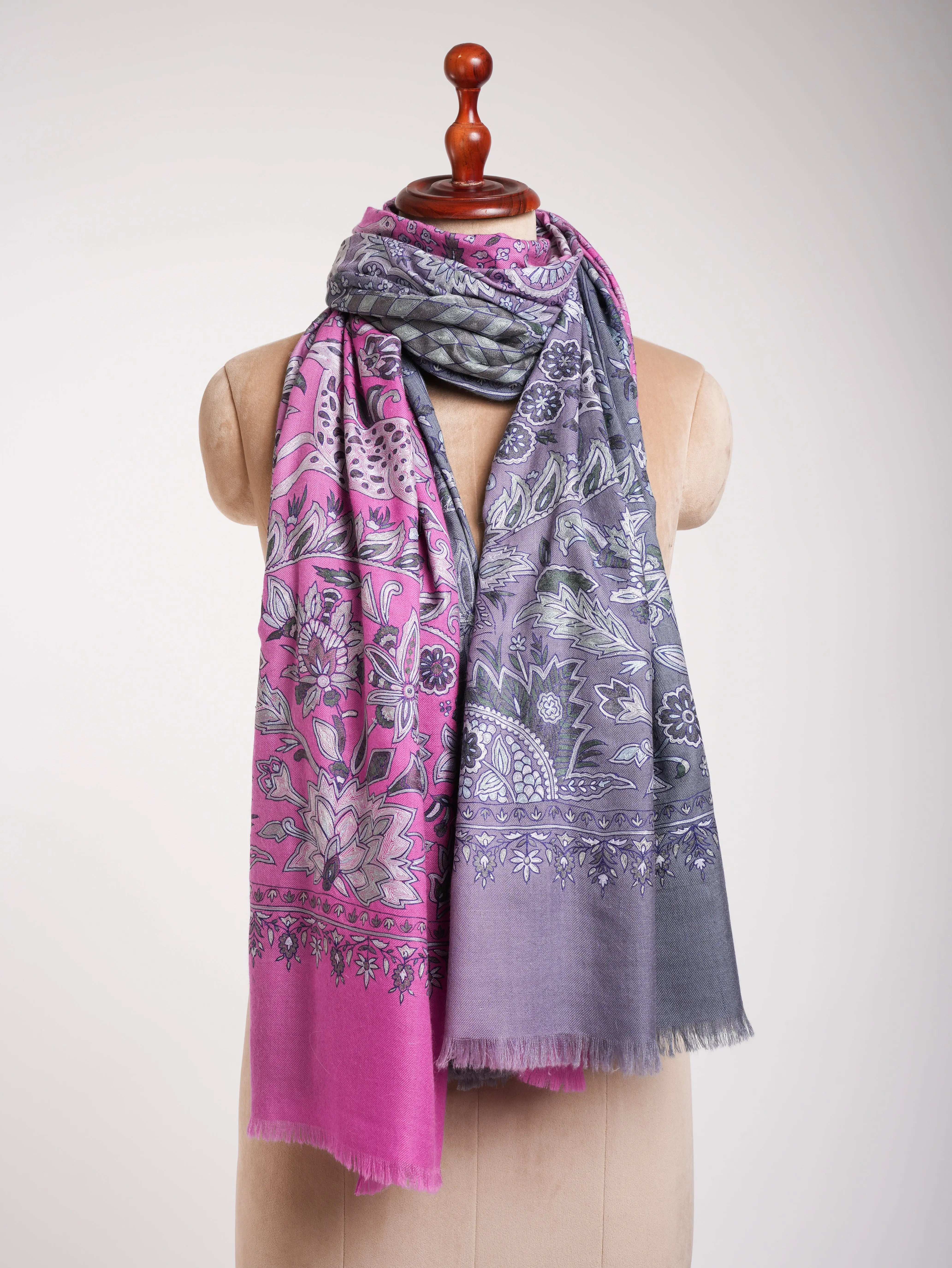 Lavender Ombre Embroidered Pashmina Shawl Shahkaar