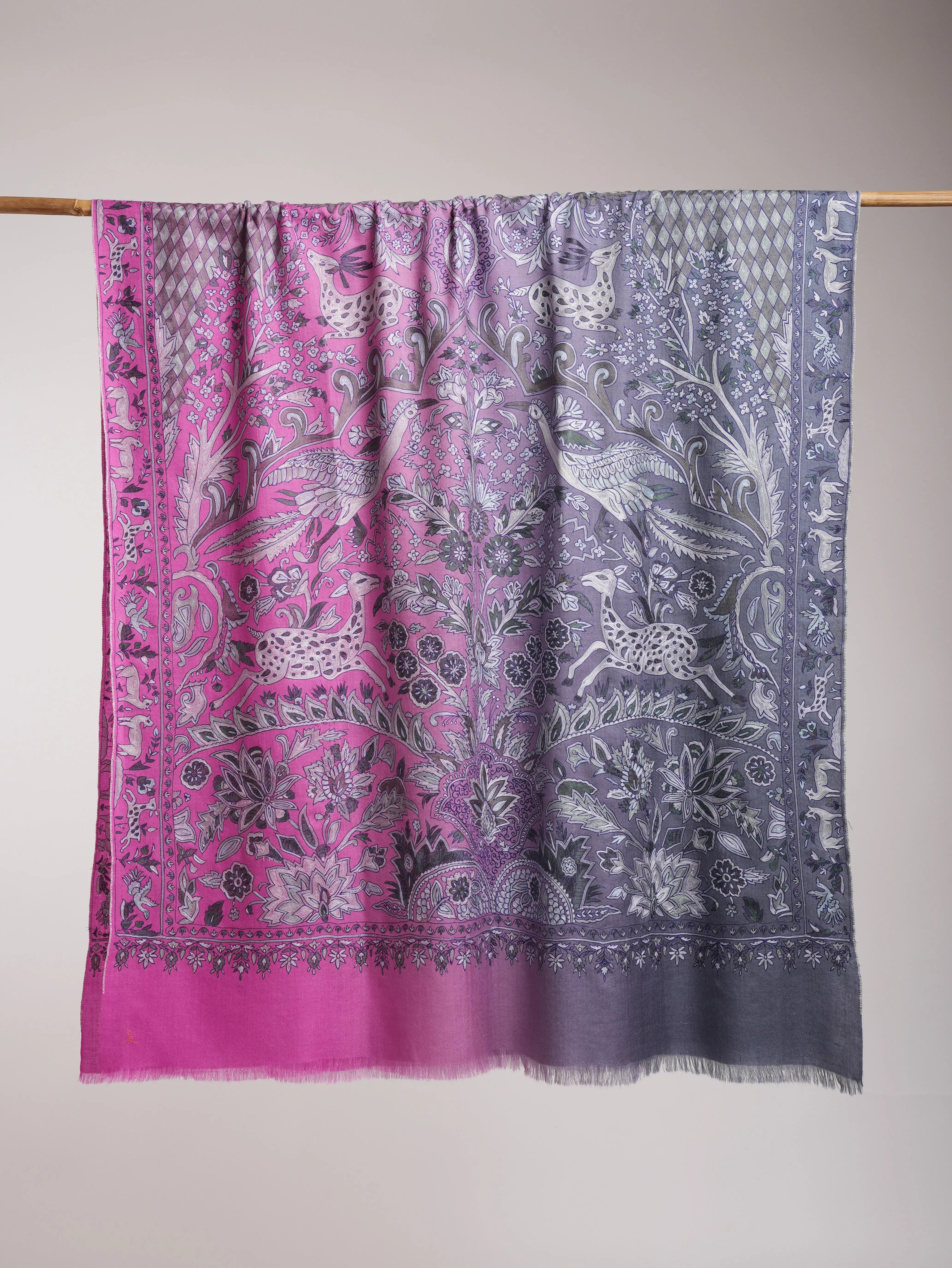 Lavender Ombre Embroidered Pashmina Shawl Shahkaar