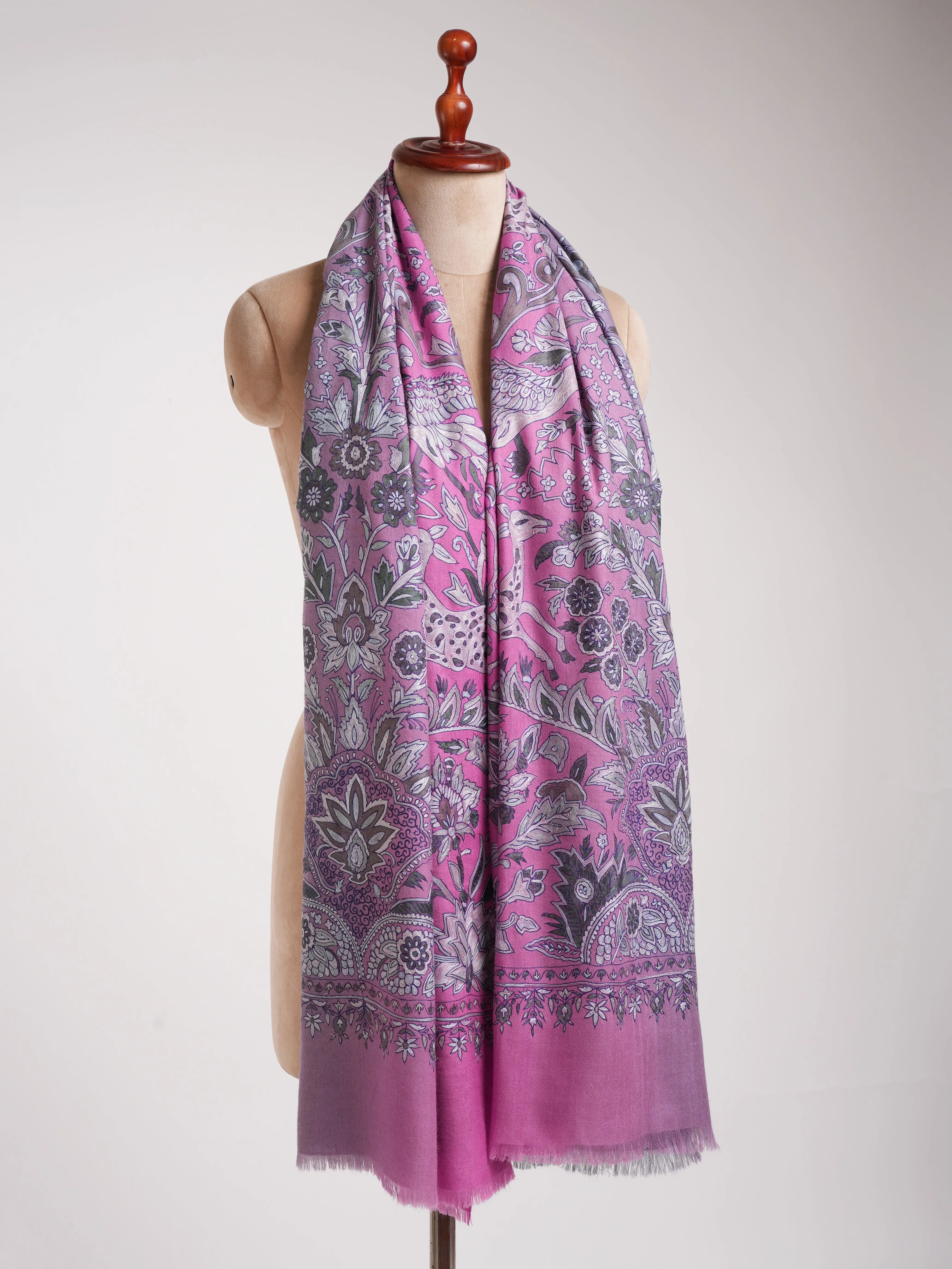 Lavender Ombre Embroidered Pashmina Shawl Shahkaar