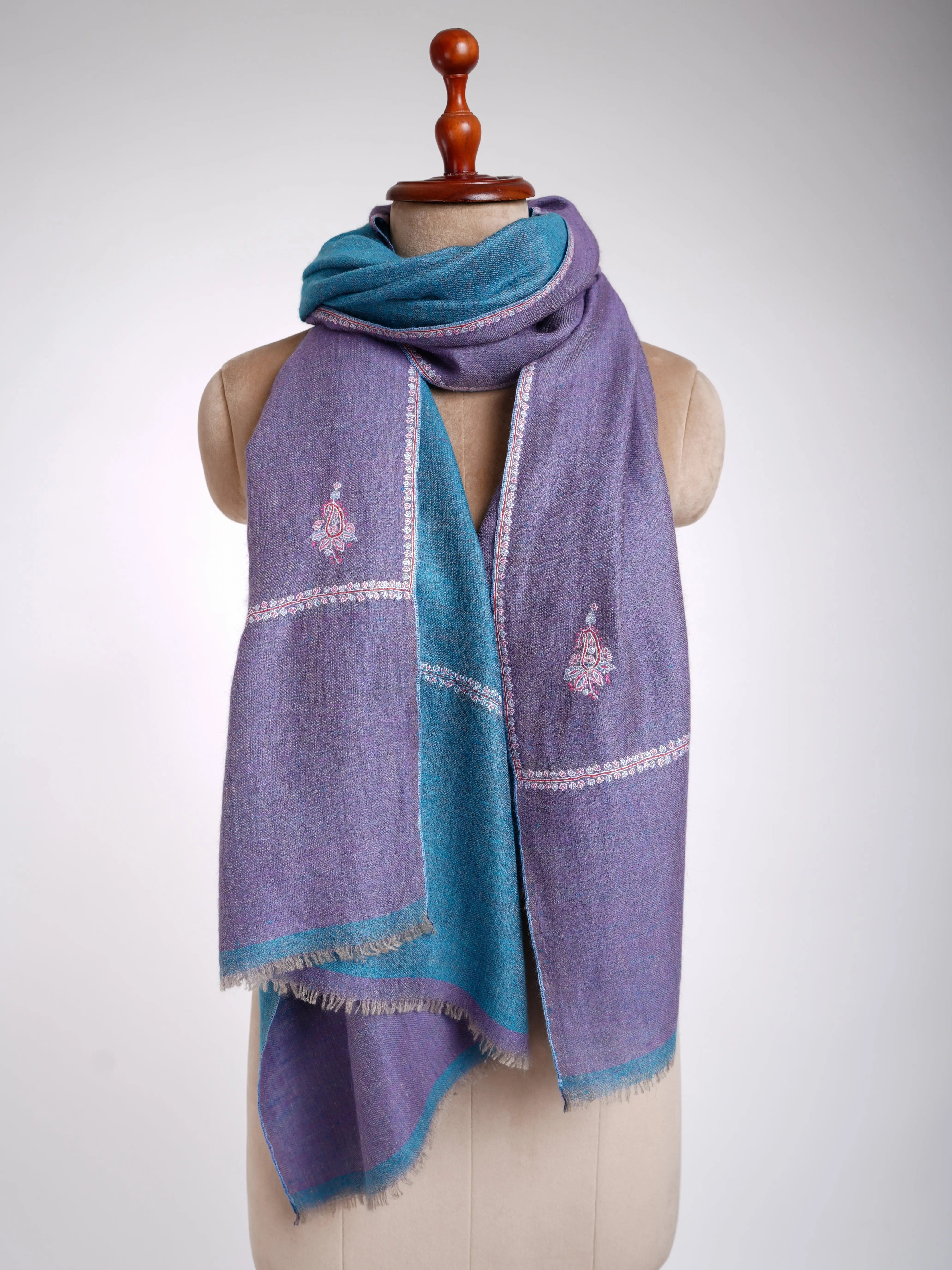 Lavender and Blue Dorukha Cashmere Wrap Shahkaar
