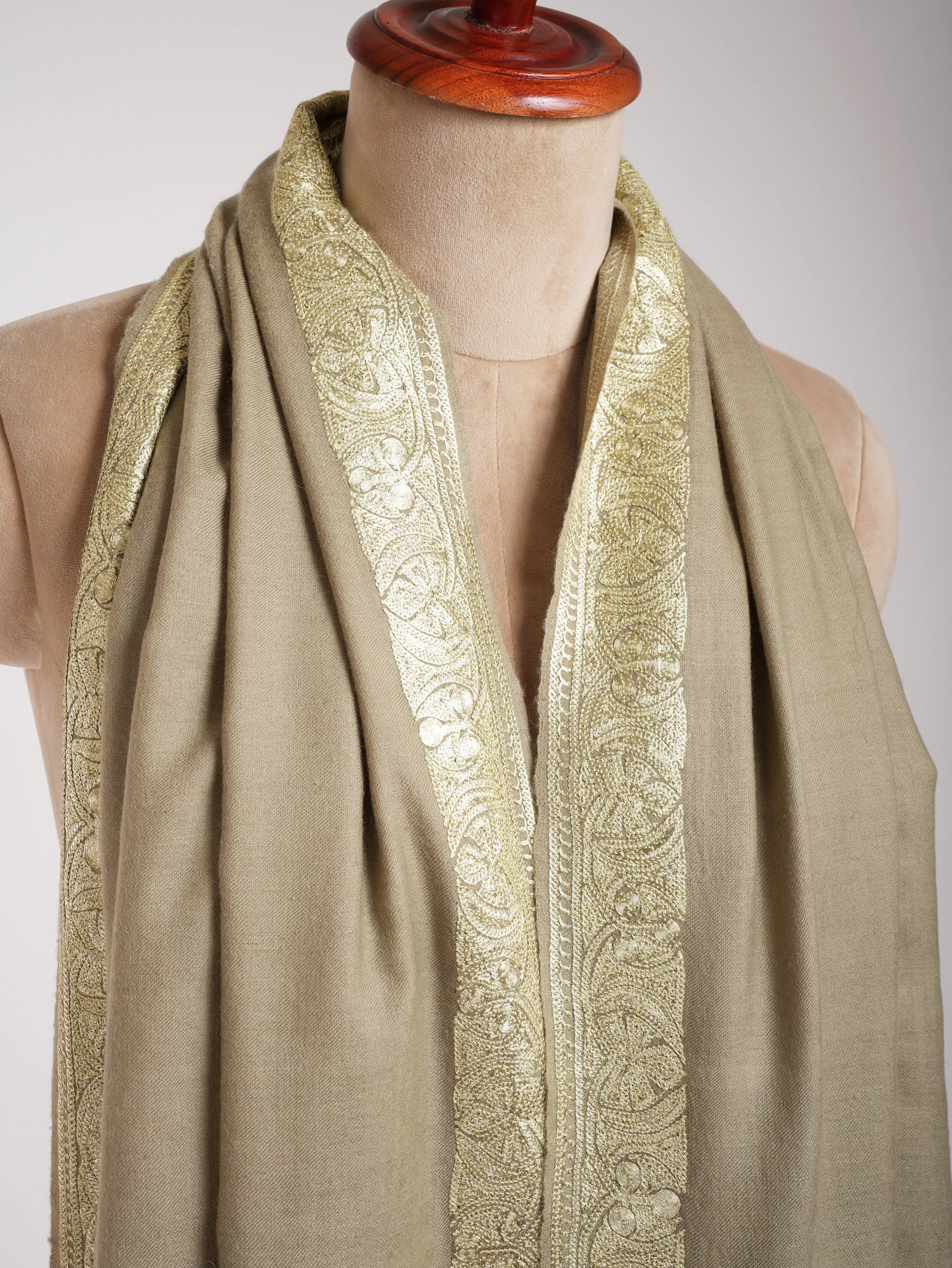 Leak Green Handmade Pashmina Shawl with Tillawork Shahkaar