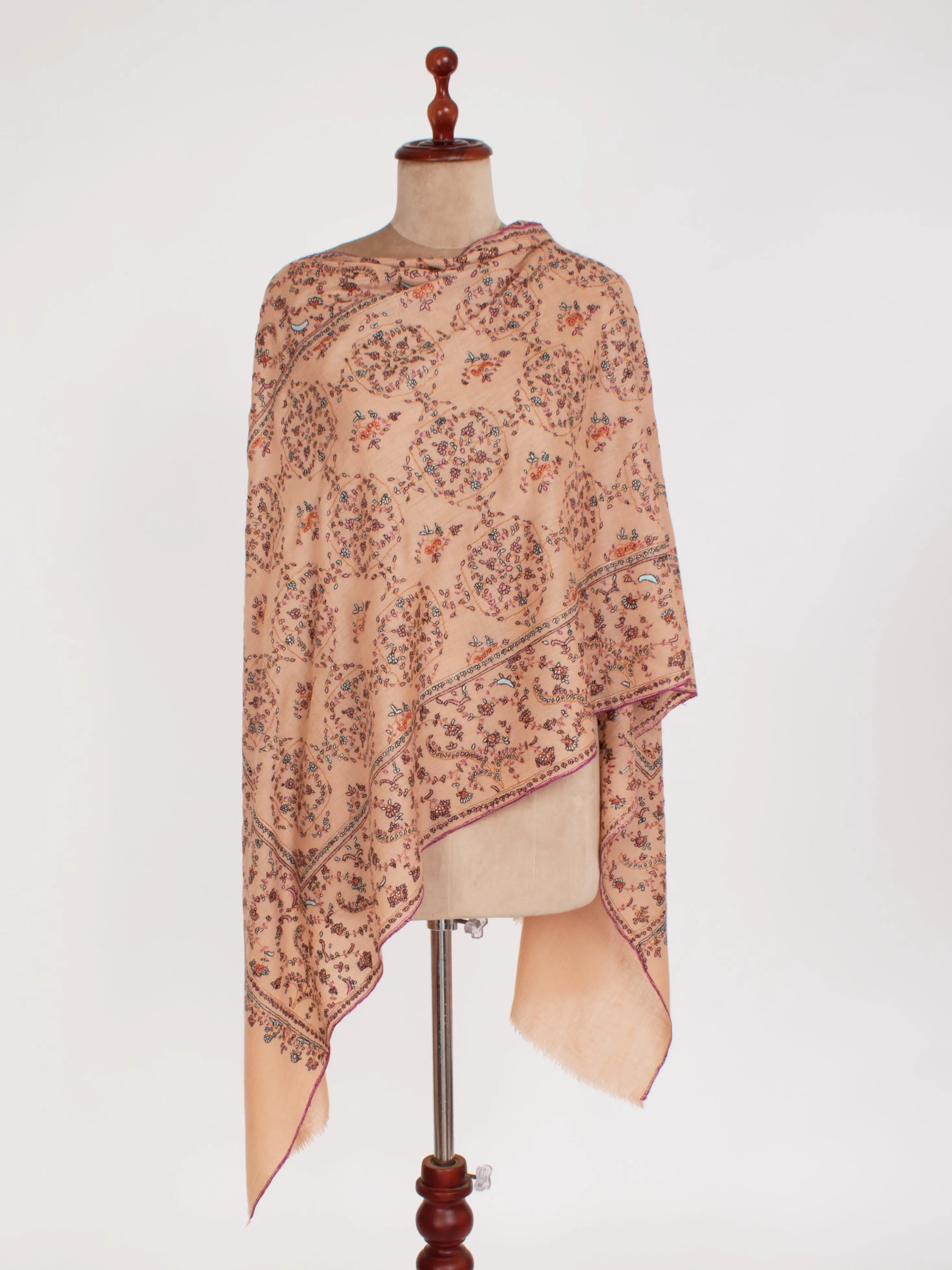 Light Peach Embroidered Cashmere Gift Scarf Shahkaar