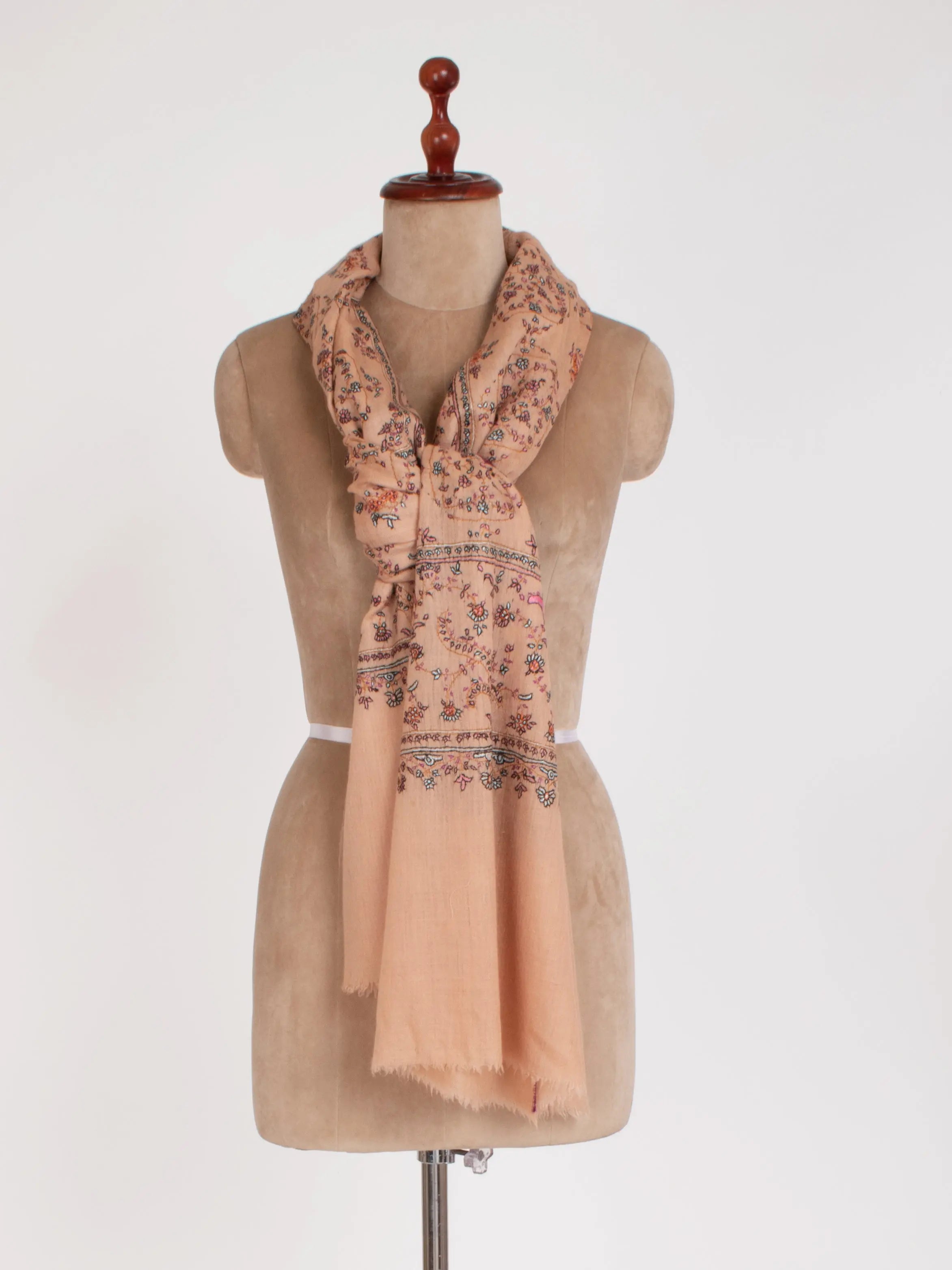 Light Peach Embroidered Cashmere Gift Scarf Shahkaar