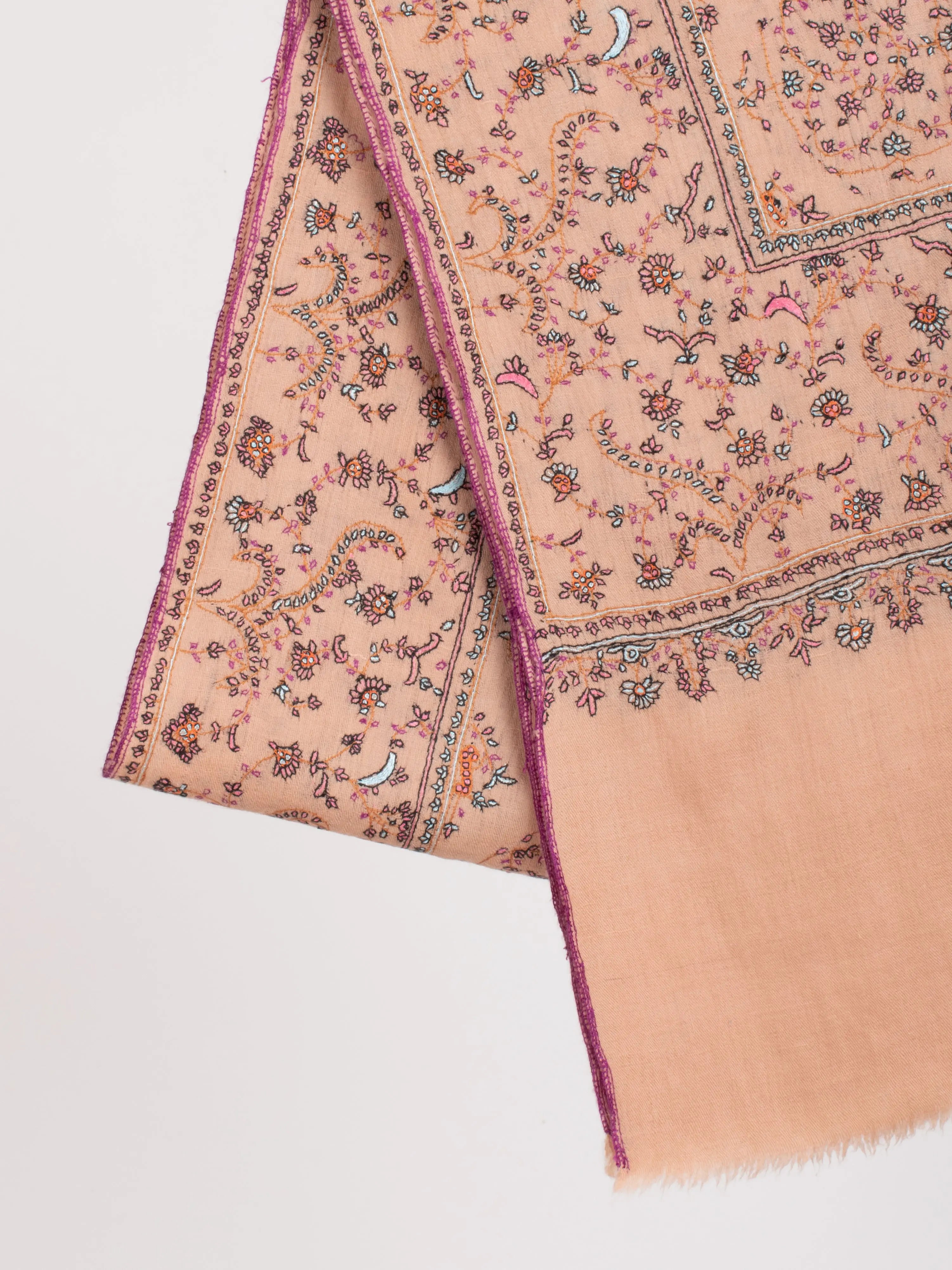 Light Peach Embroidered Cashmere Gift Scarf Shahkaar