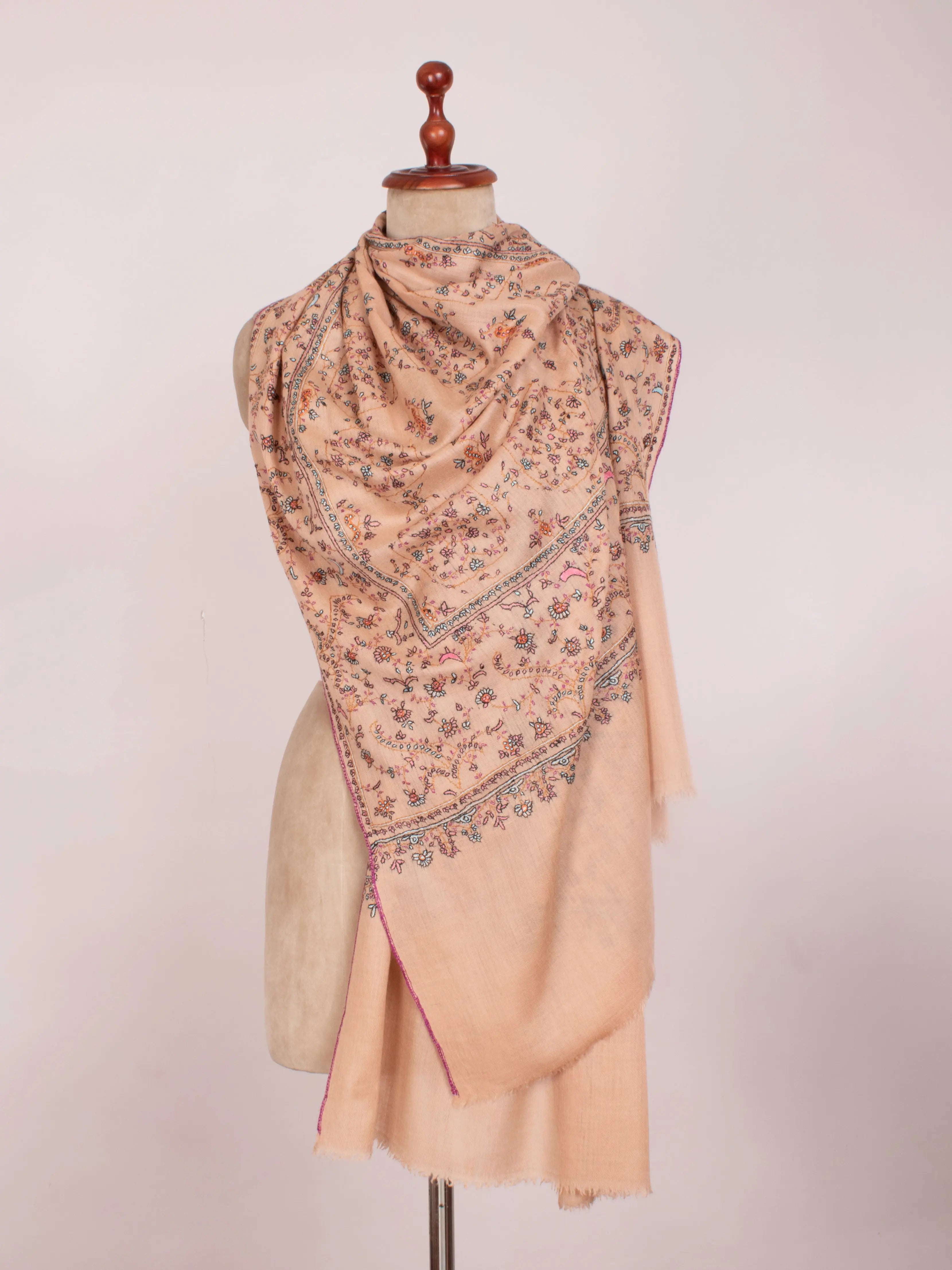 Light Peach Embroidered Cashmere Gift Scarf Shahkaar