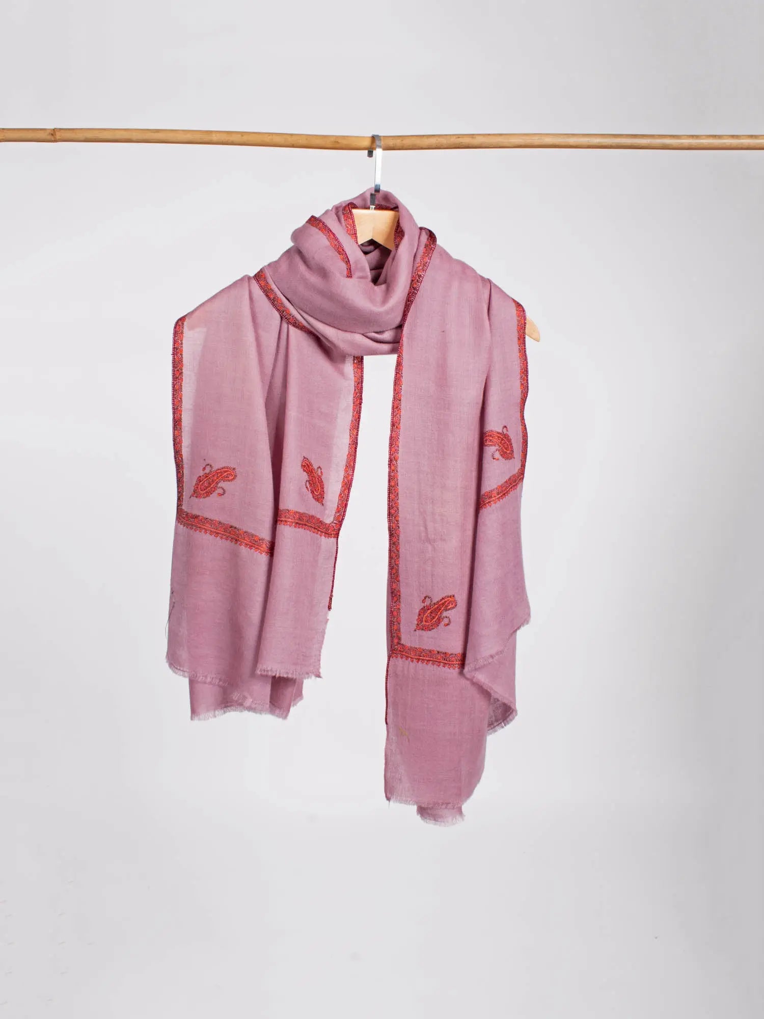 Lilac Color Bail Embroidered Pashmina Shawl - LAGUNA Shahkaar