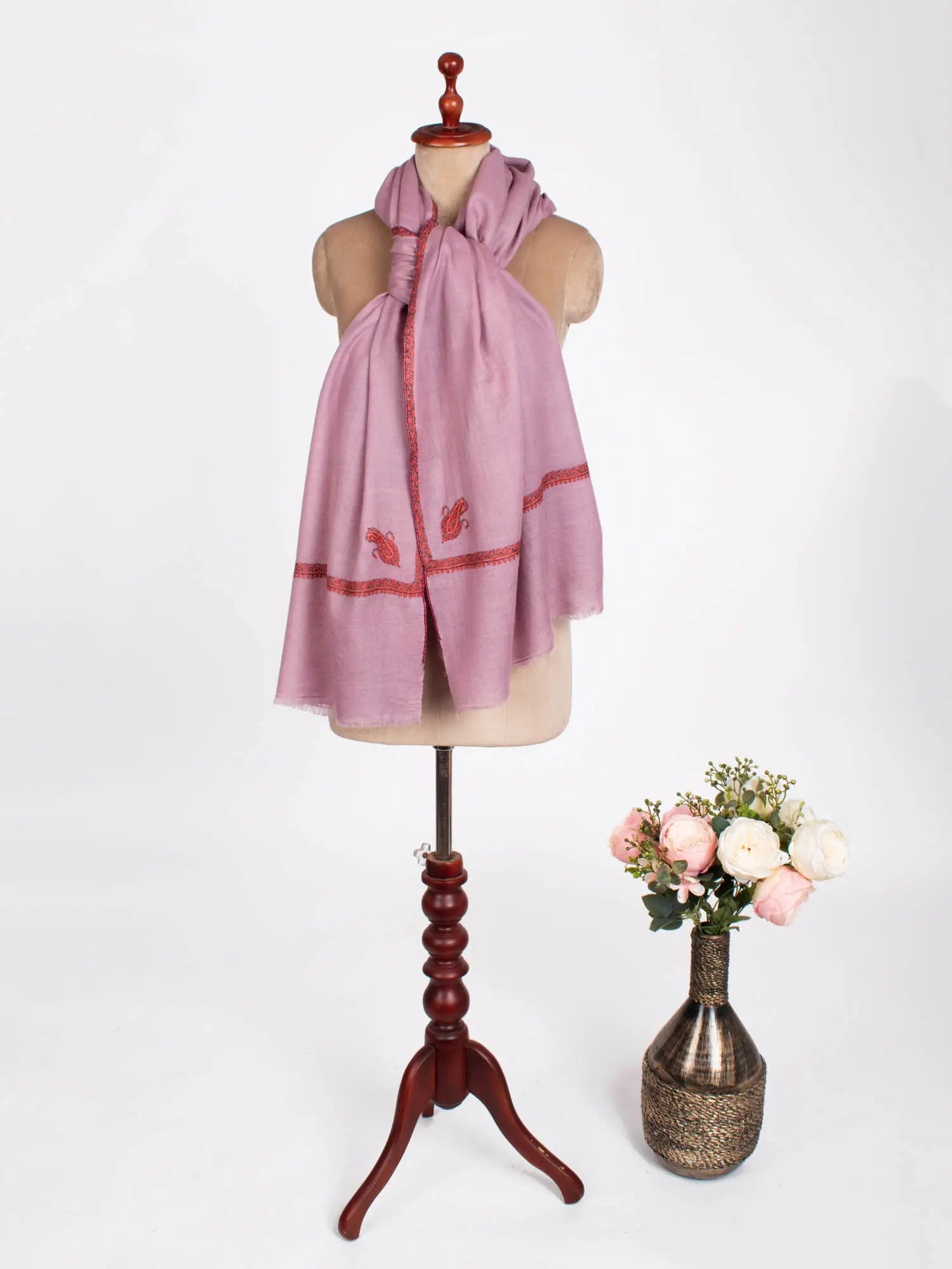 Lilac Color Bail Embroidered Pashmina Shawl - LAGUNA Shahkaar