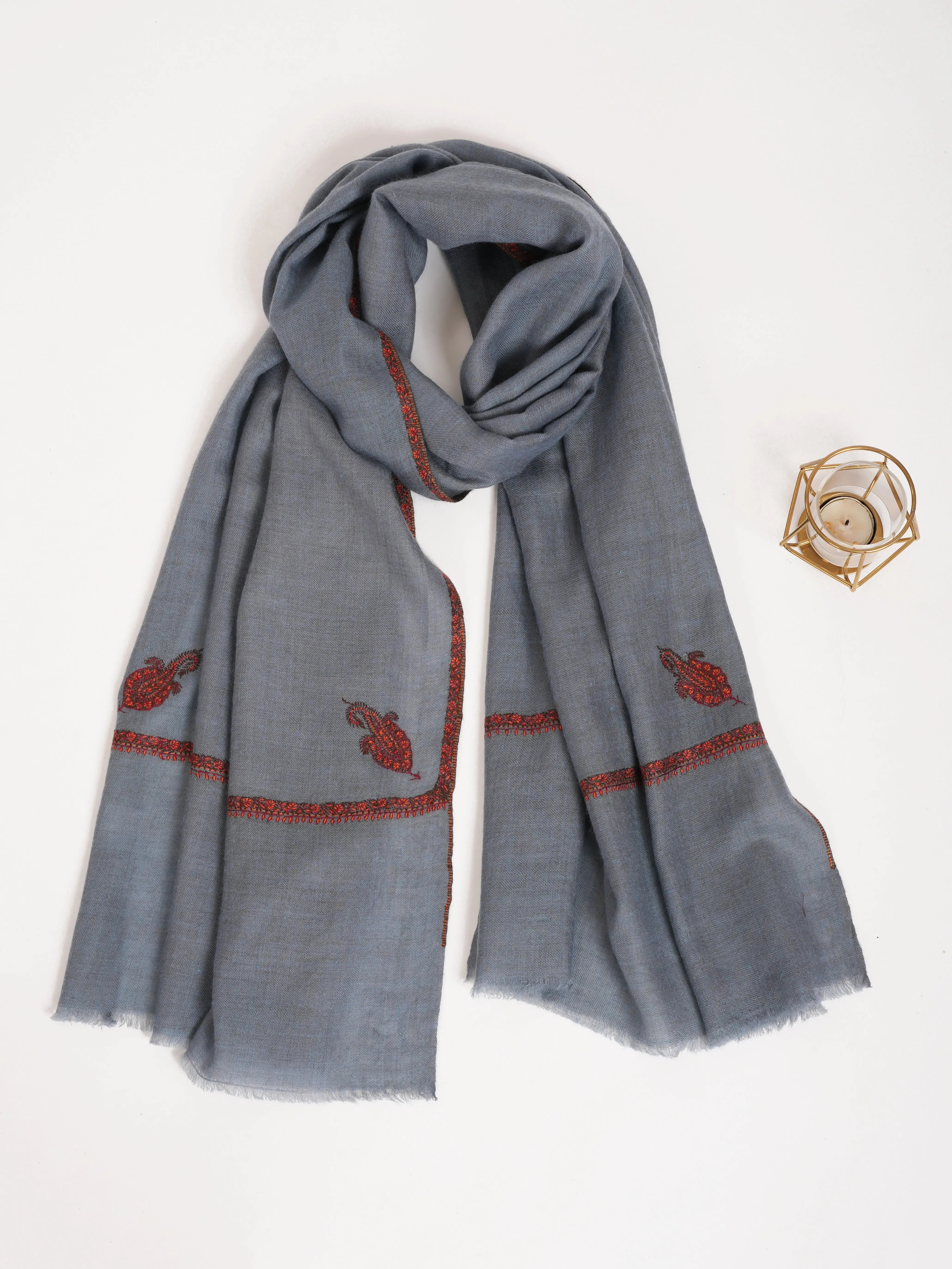 Lilac Grey Handwoven Cashmere Pashmina Wrap Shahkaar