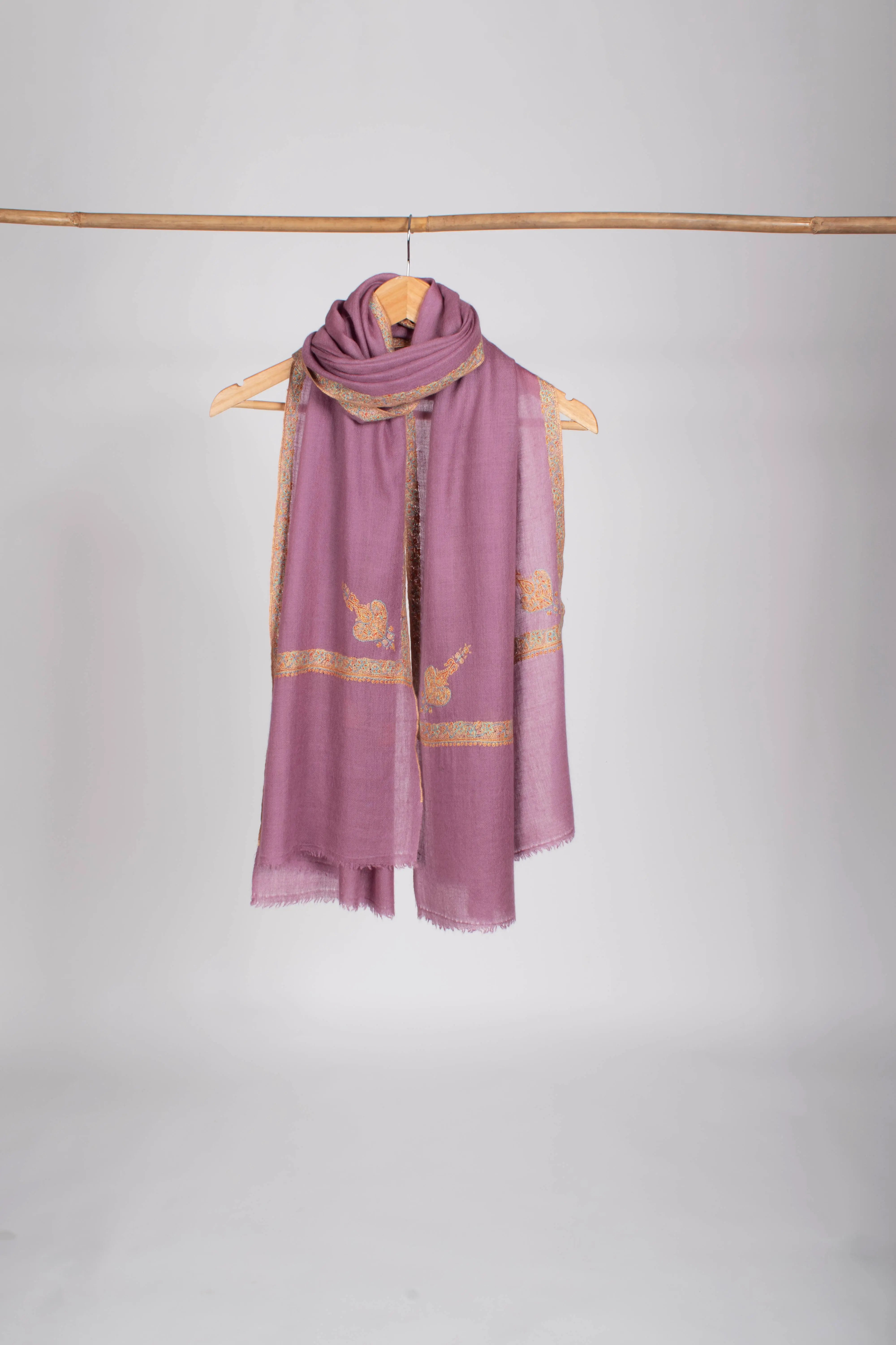 Lilac Small Border Featherlight Cashmere Scarf - CLANTON Shahkaar