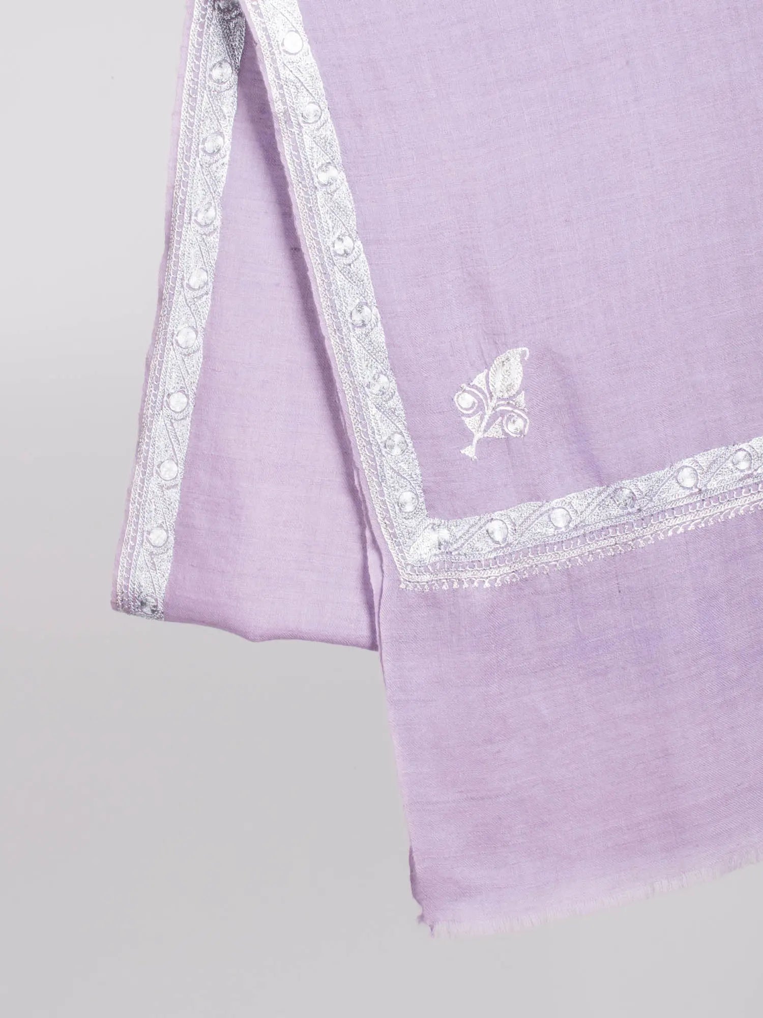 Lilac Tilla Embroidered Border Cashmere Scarf - BELMONT Shahkaar