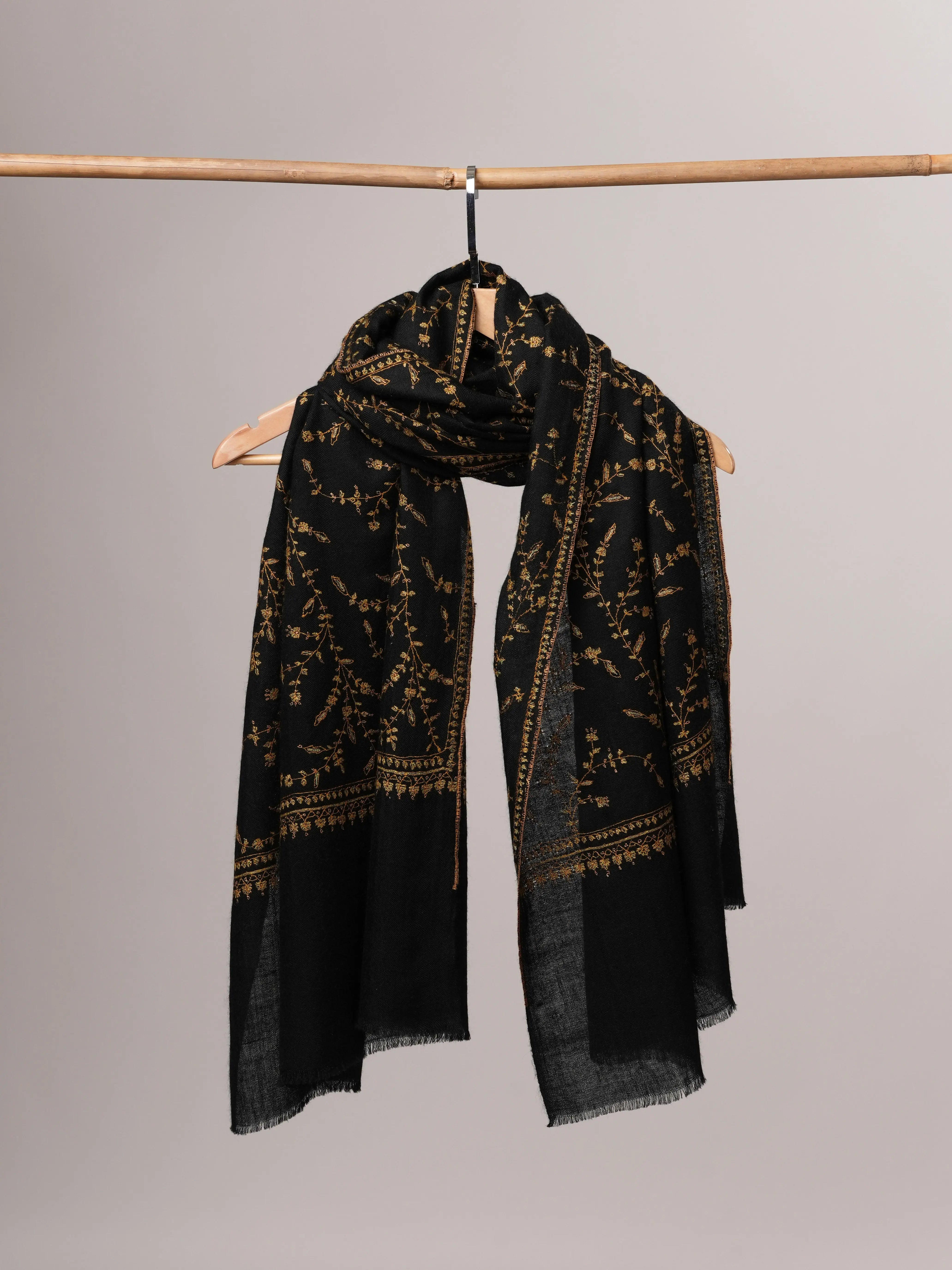 Luxurious Black Cashmere Wrap with Traditional Jali Hand Embroidery Shahkaar