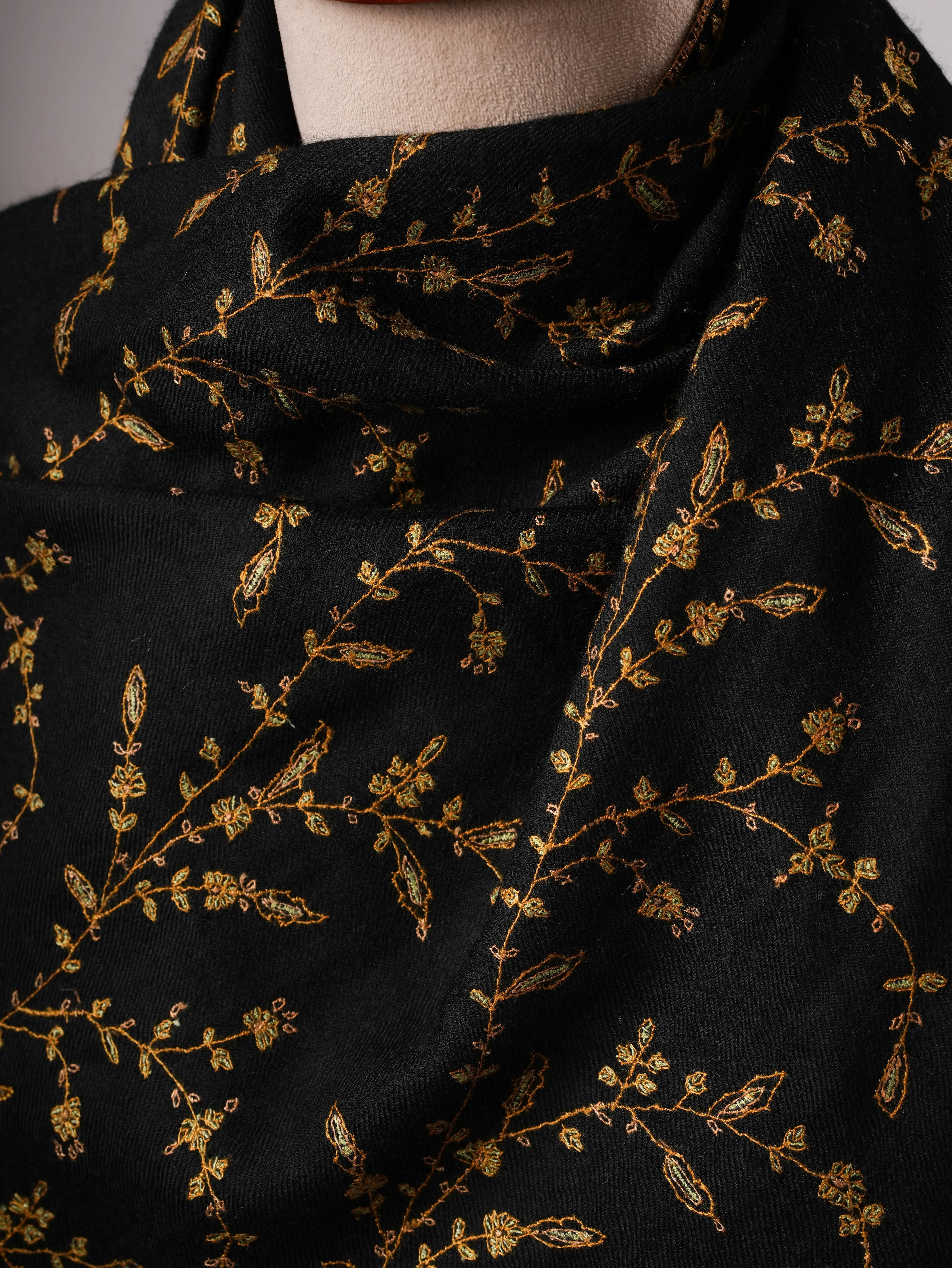 Luxurious Black Cashmere Wrap with Traditional Jali Hand Embroidery Shahkaar