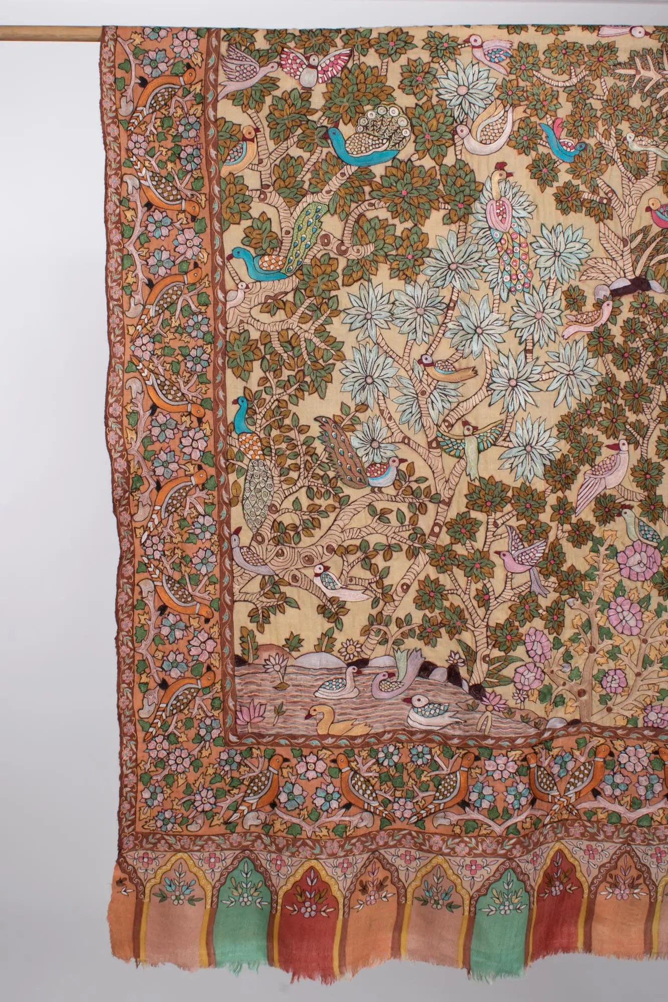 Luxurious Shawl with Kalamkari Hand-painted and Embroidered Detailing - TONK Shahkaar
