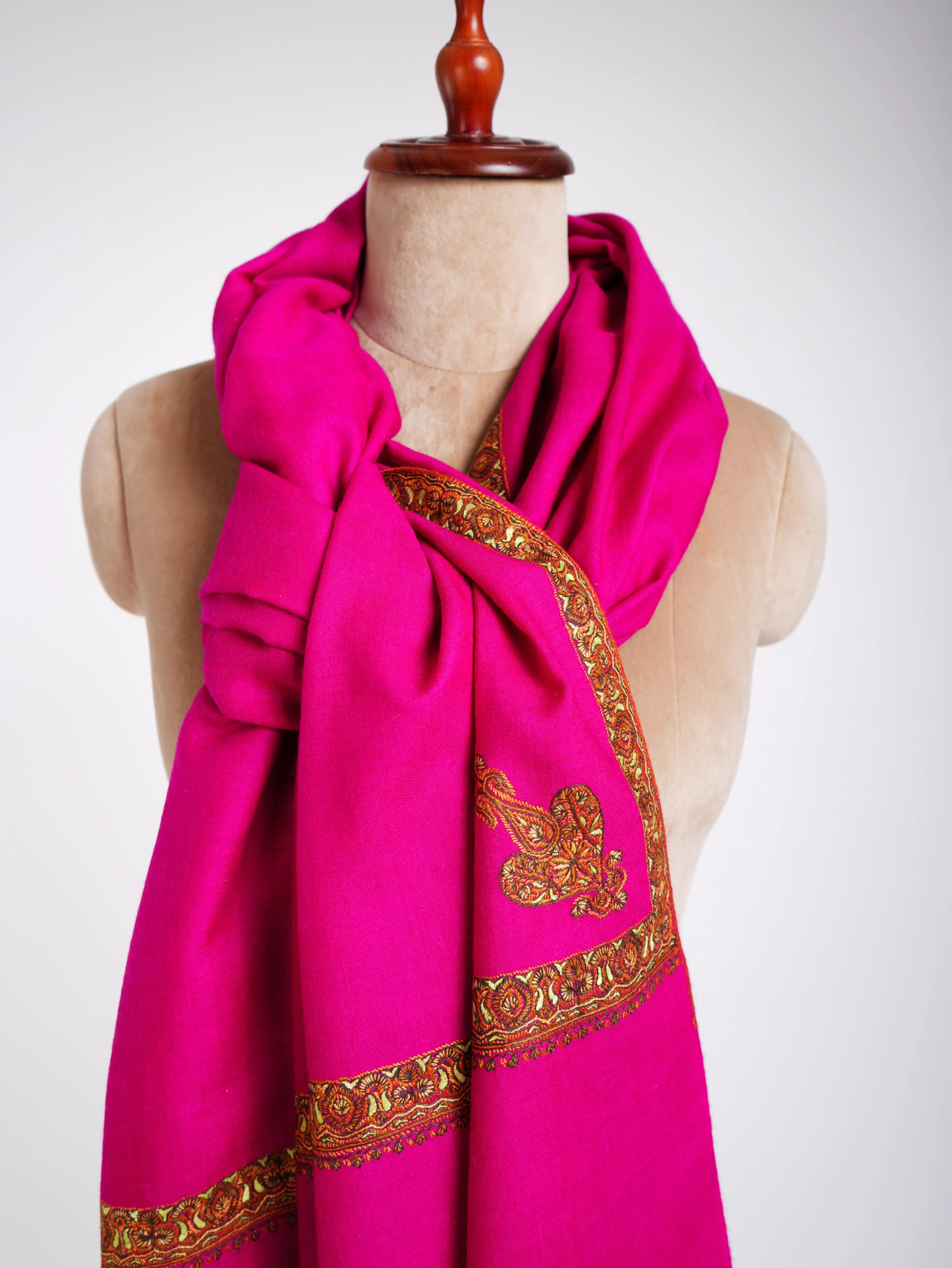 Magenta Pink Hand Embroidered Pashmina Shawl Shahkaar