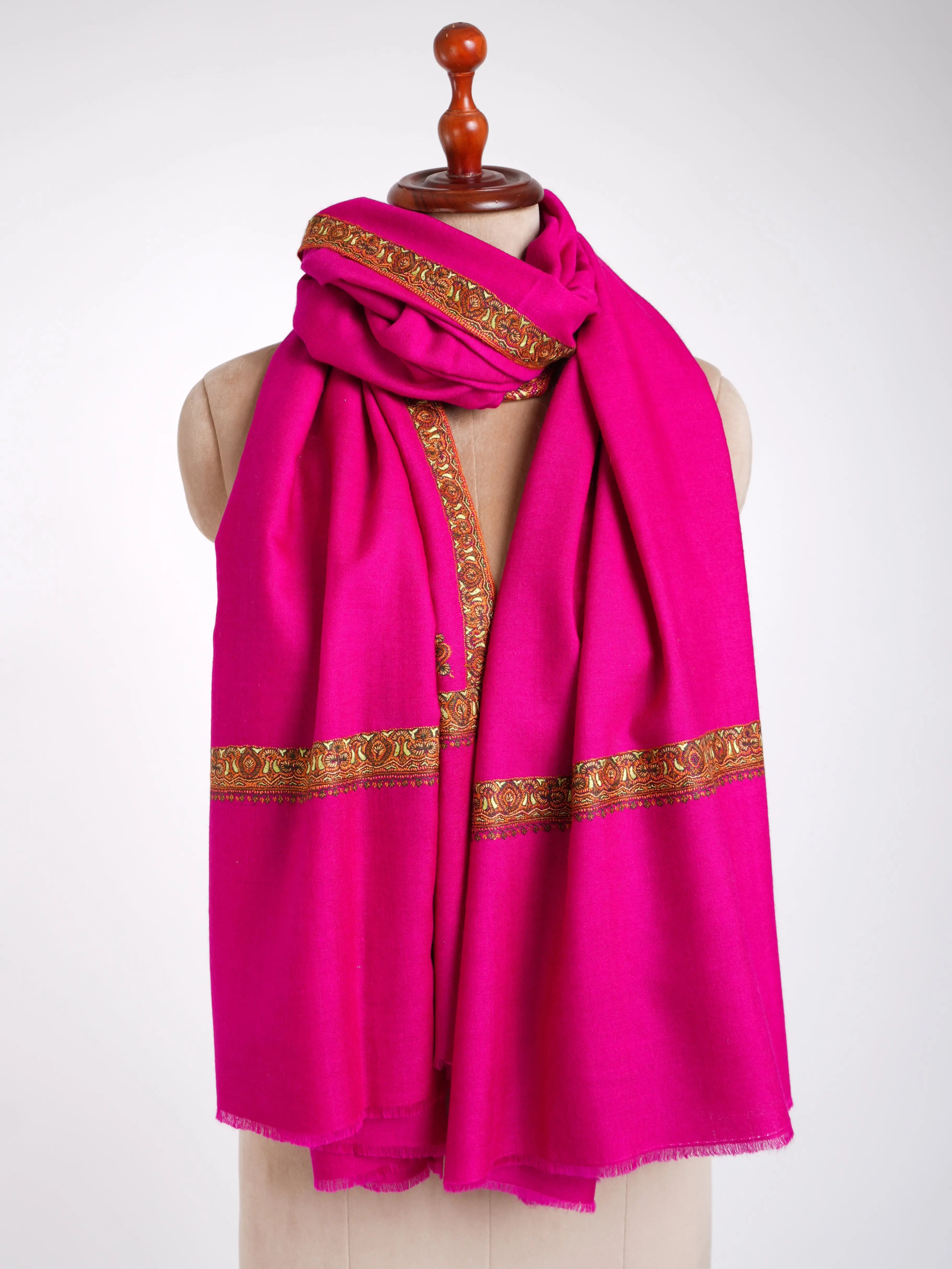 Magenta Pink Hand Embroidered Pashmina Shawl Shahkaar