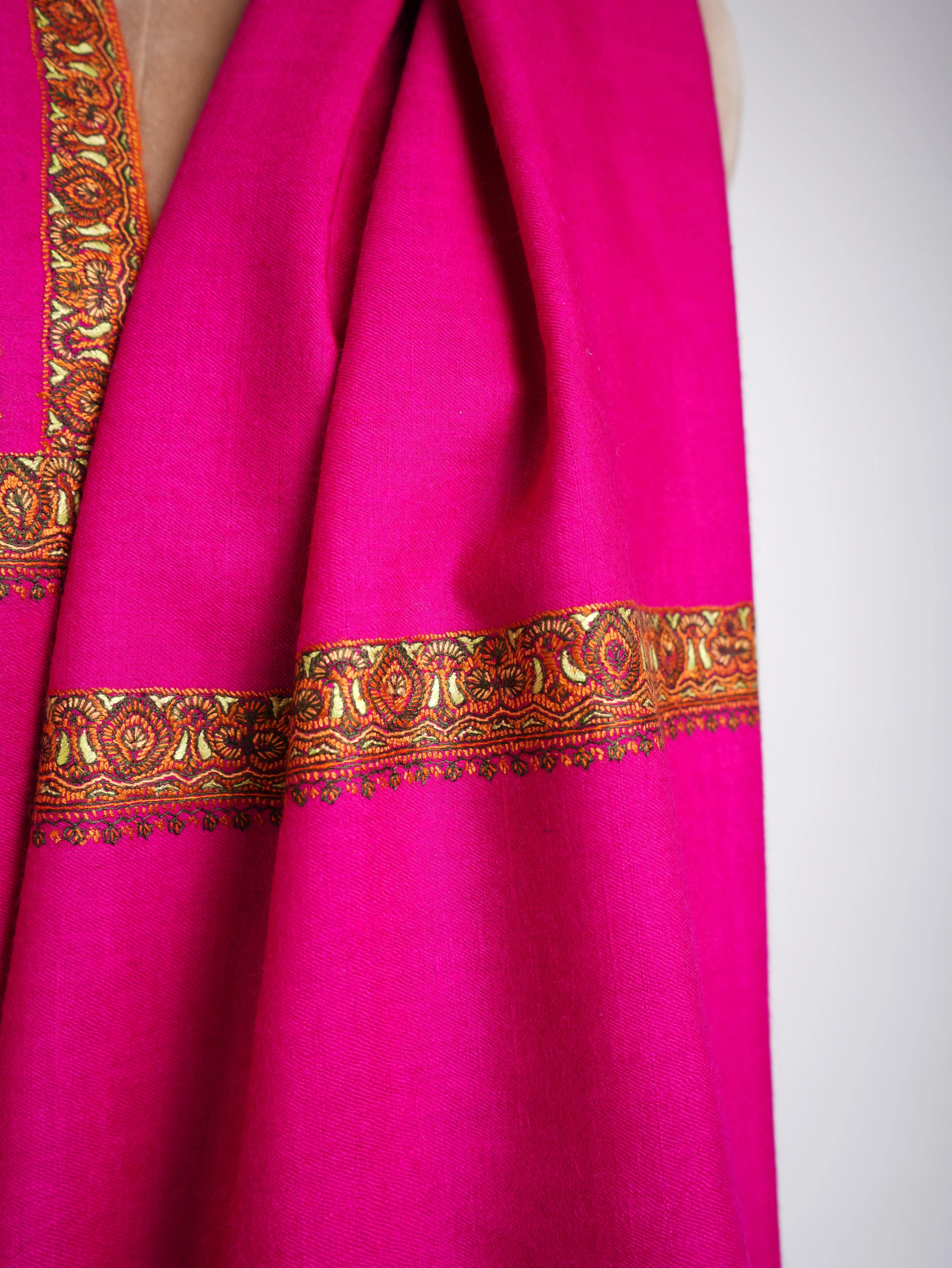 Magenta Pink Hand Embroidered Pashmina Shawl Shahkaar