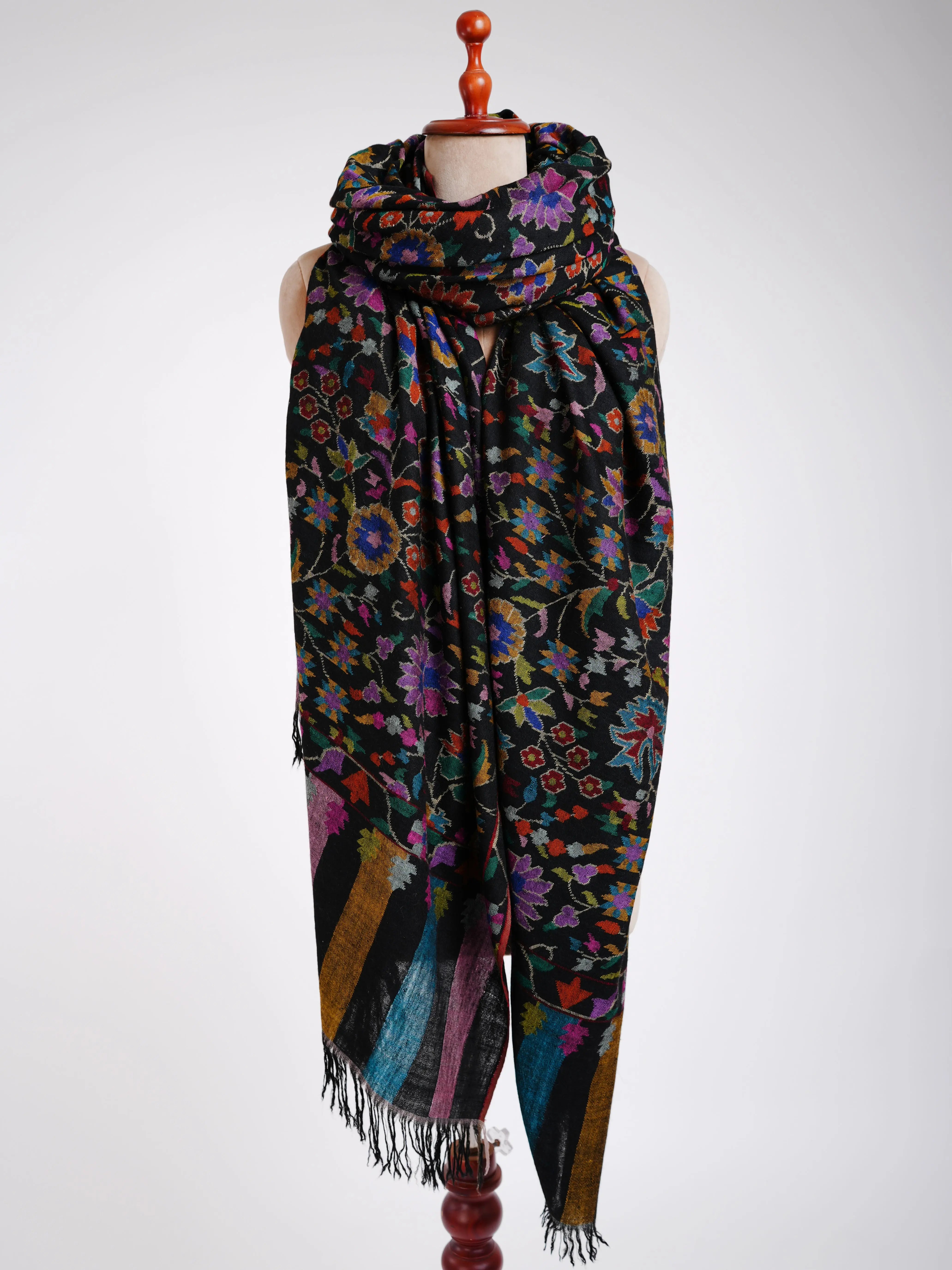 Majestic Black Kani Weave Cashmere Oversized Shawl Shahkaar