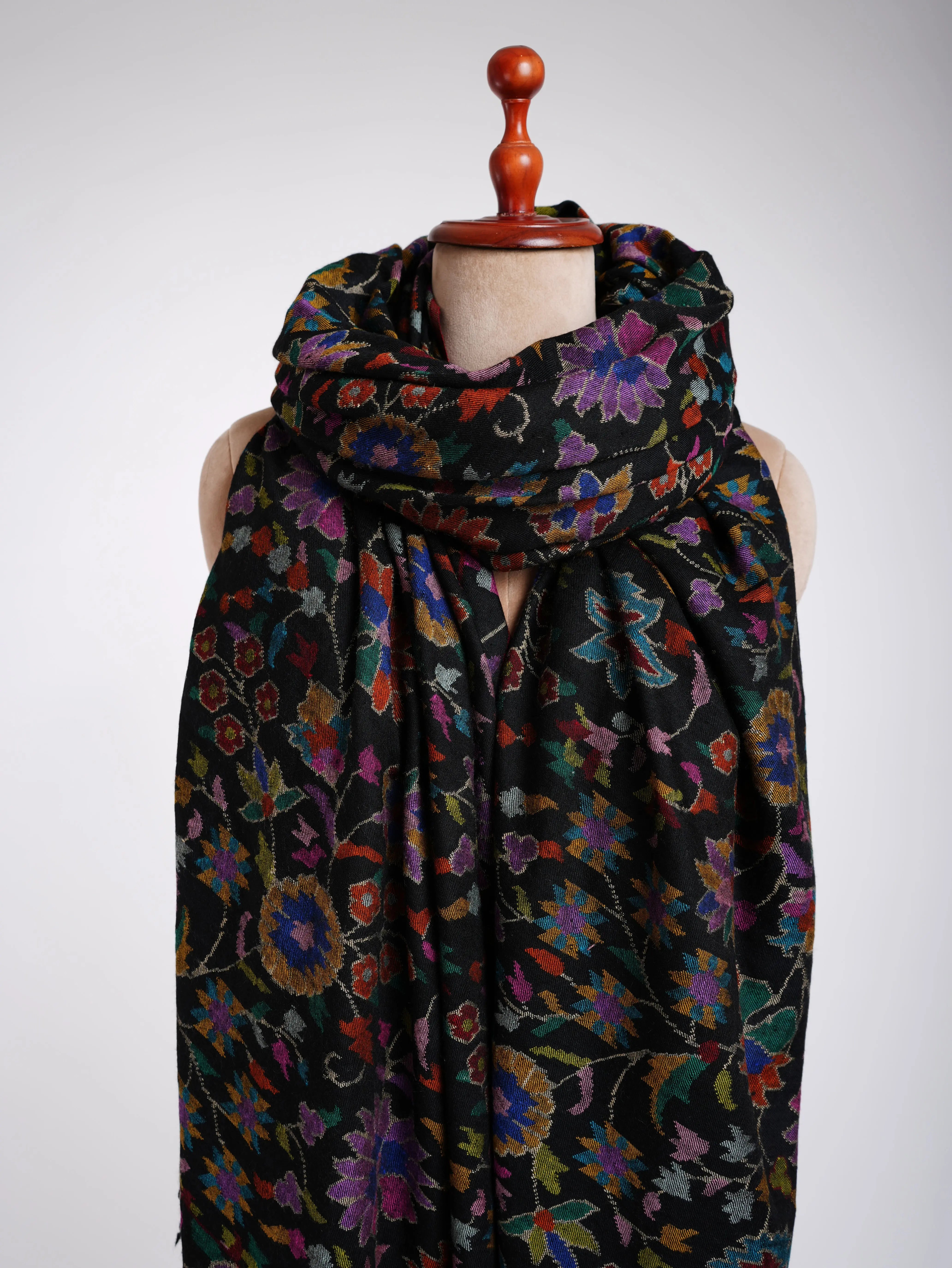 Majestic Black Kani Weave Cashmere Oversized Shawl Shahkaar