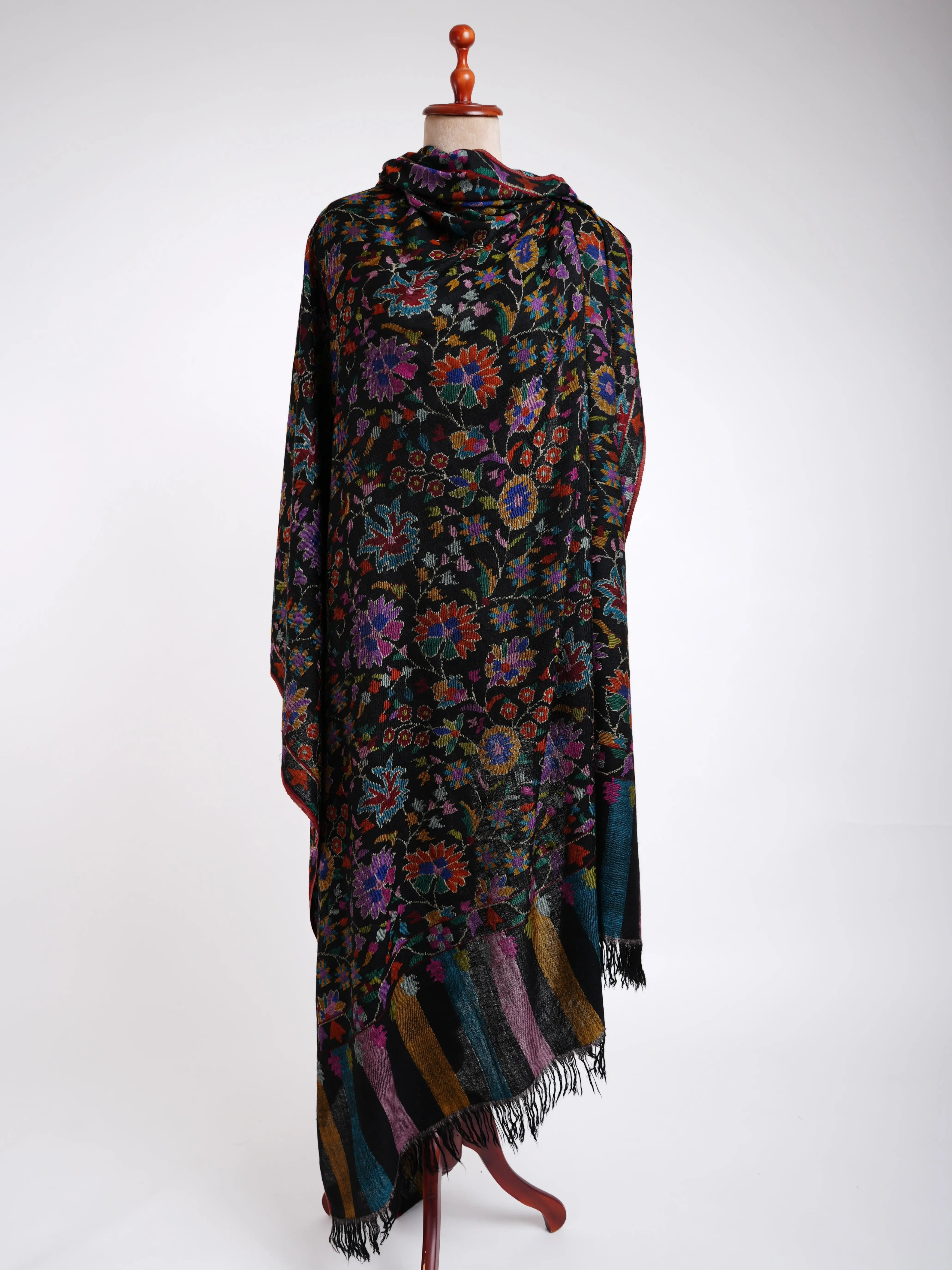 Majestic Black Kani Weave Cashmere Oversized Shawl Shahkaar
