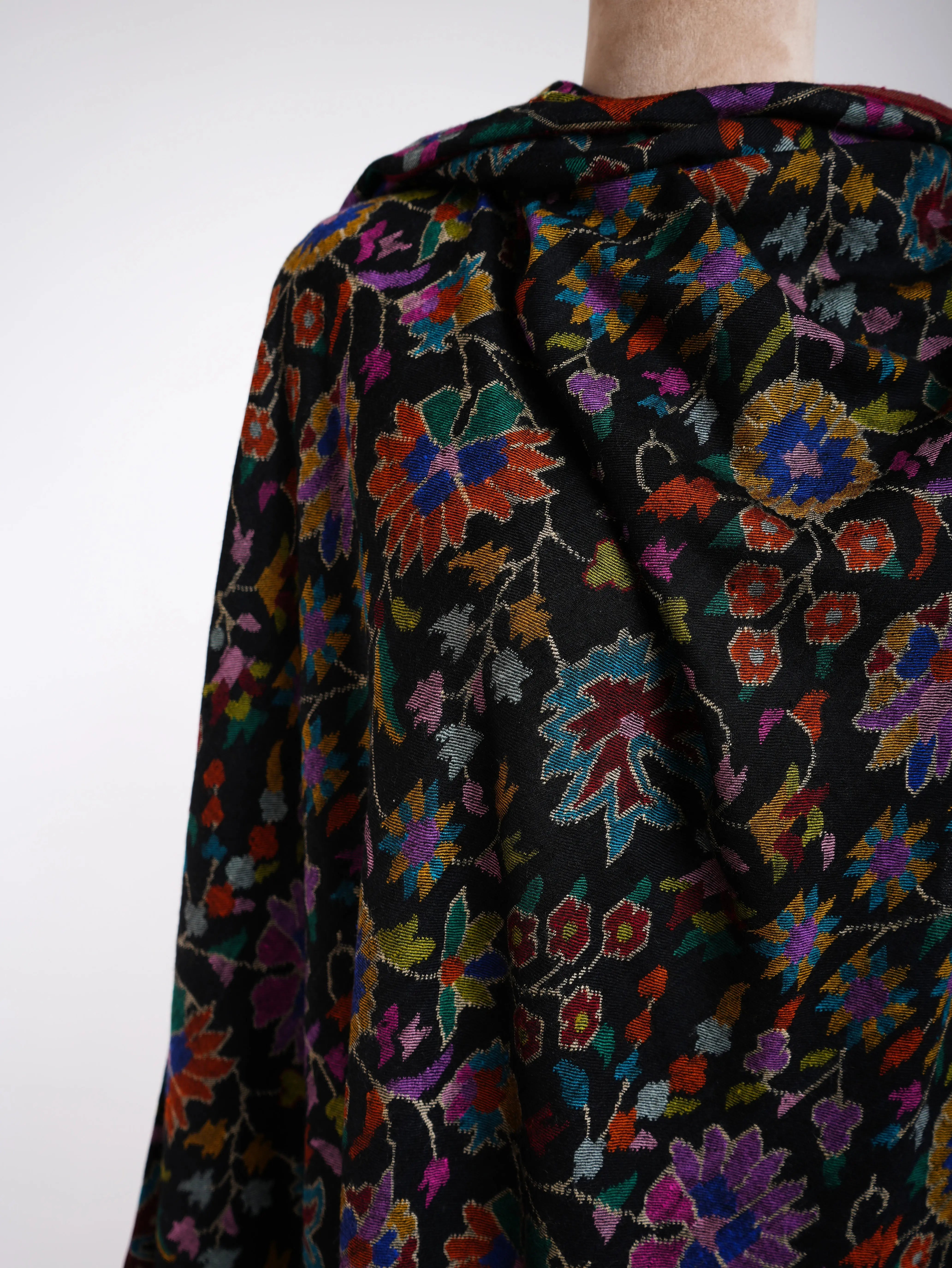 Majestic Black Kani Weave Cashmere Oversized Shawl Shahkaar
