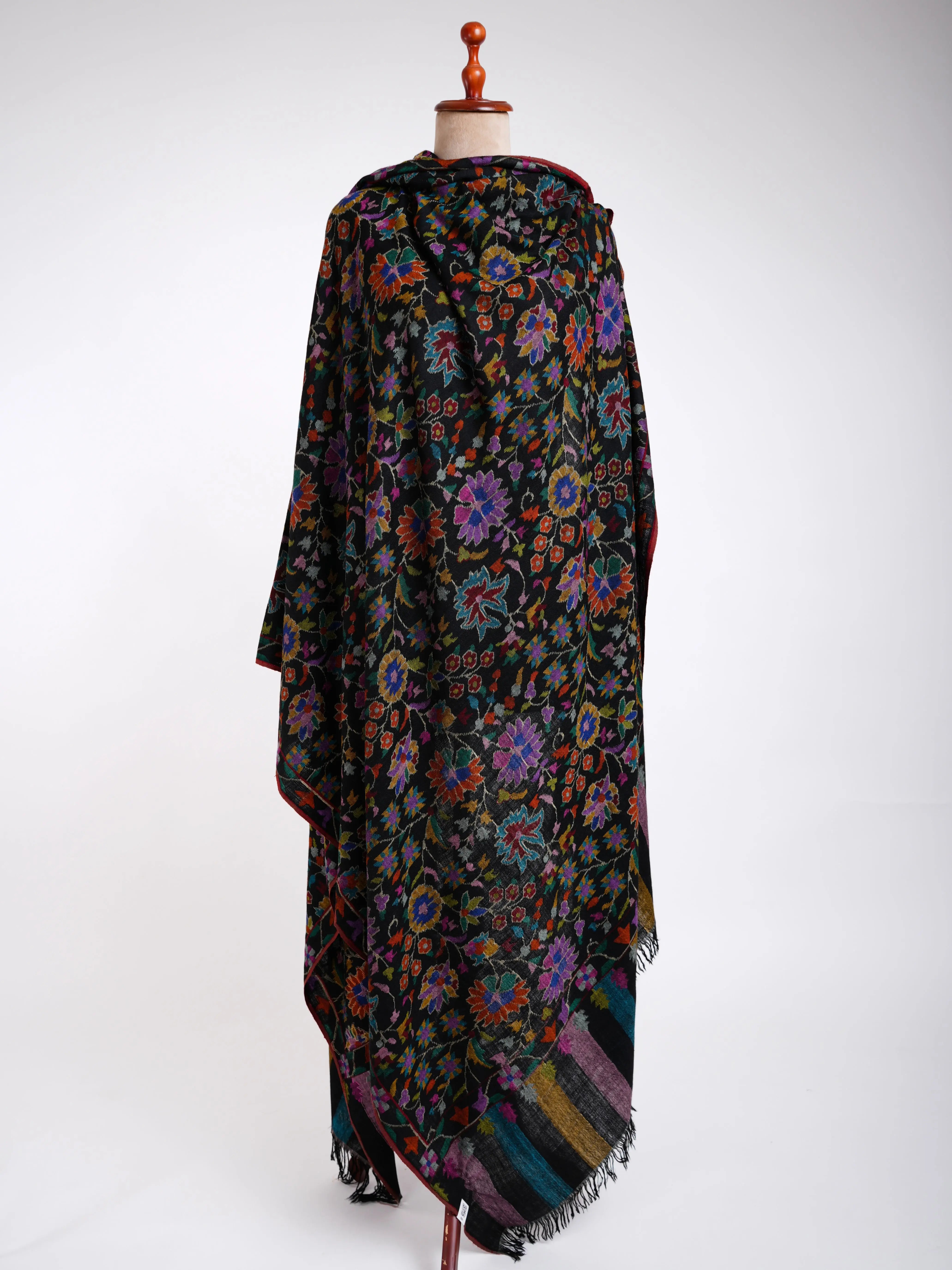 Majestic Black Kani Weave Cashmere Oversized Shawl Shahkaar