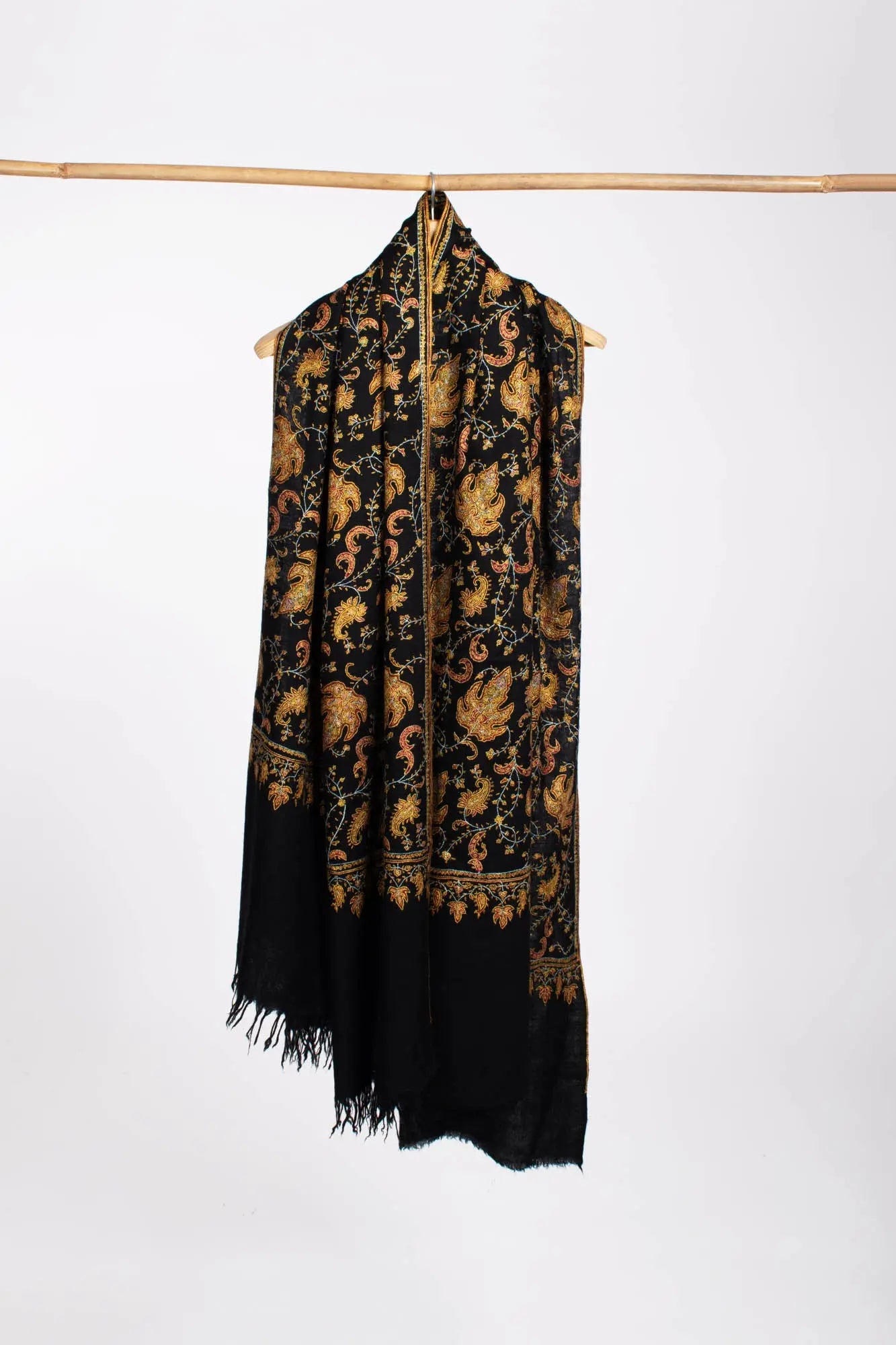 Maple Leaf Inspired Black Pashmina Shawl - CALEXICO Shahkaar