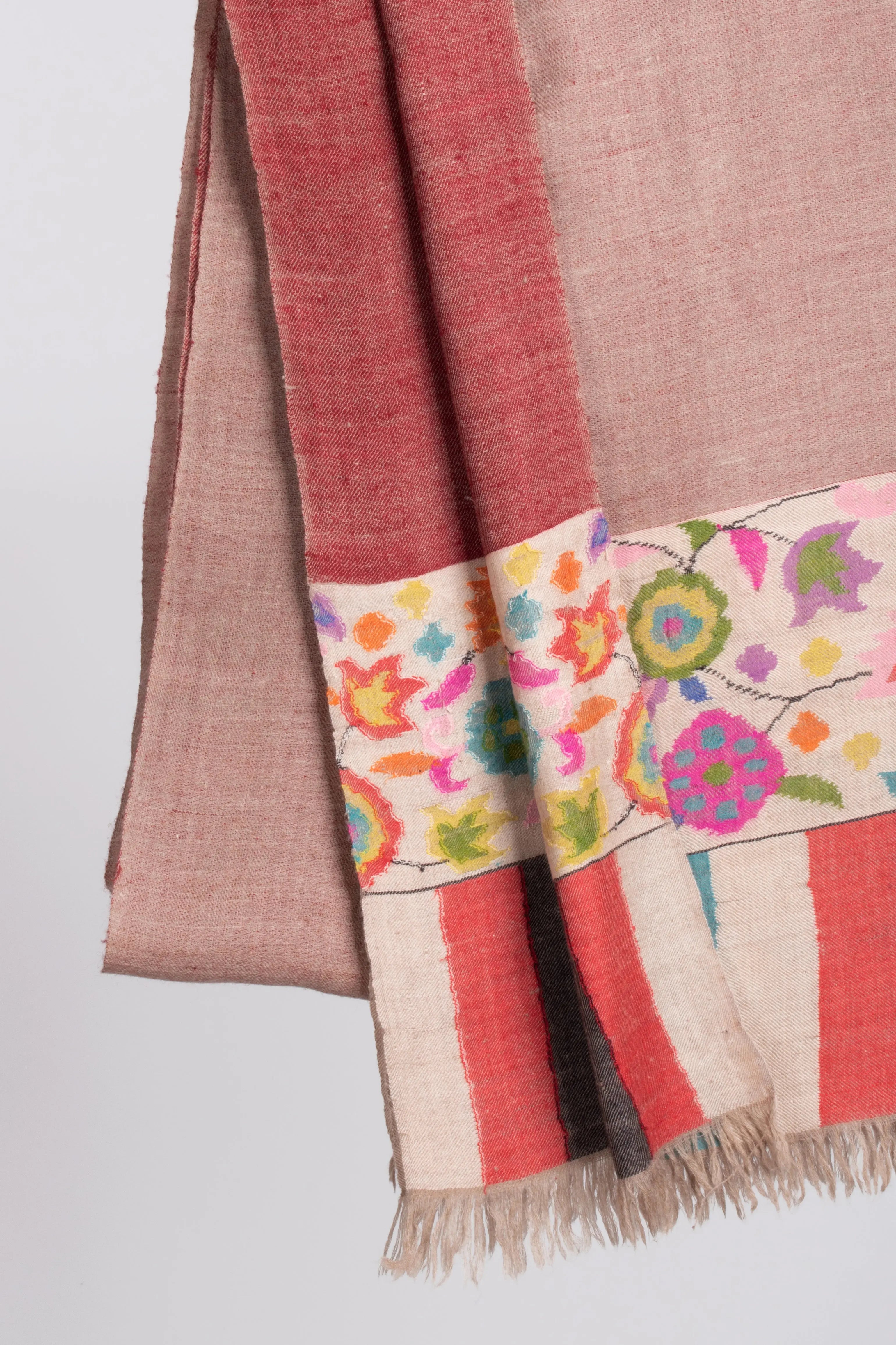 Maroon Beige Dorukha Kani Evening Pashmina Shawl Shahkaar