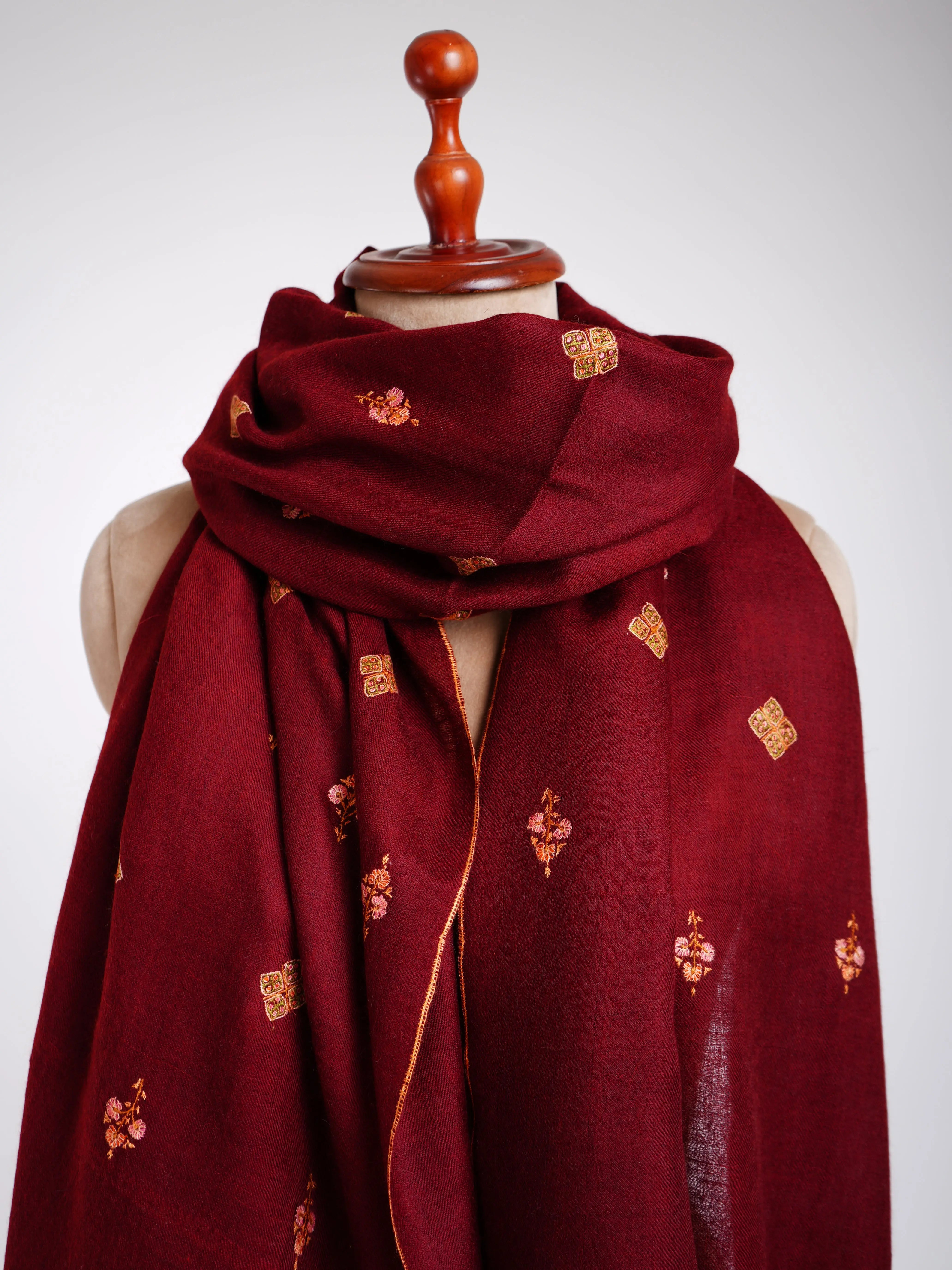 Maroon Embroidered Cashmere wrap scarf Shahkaar