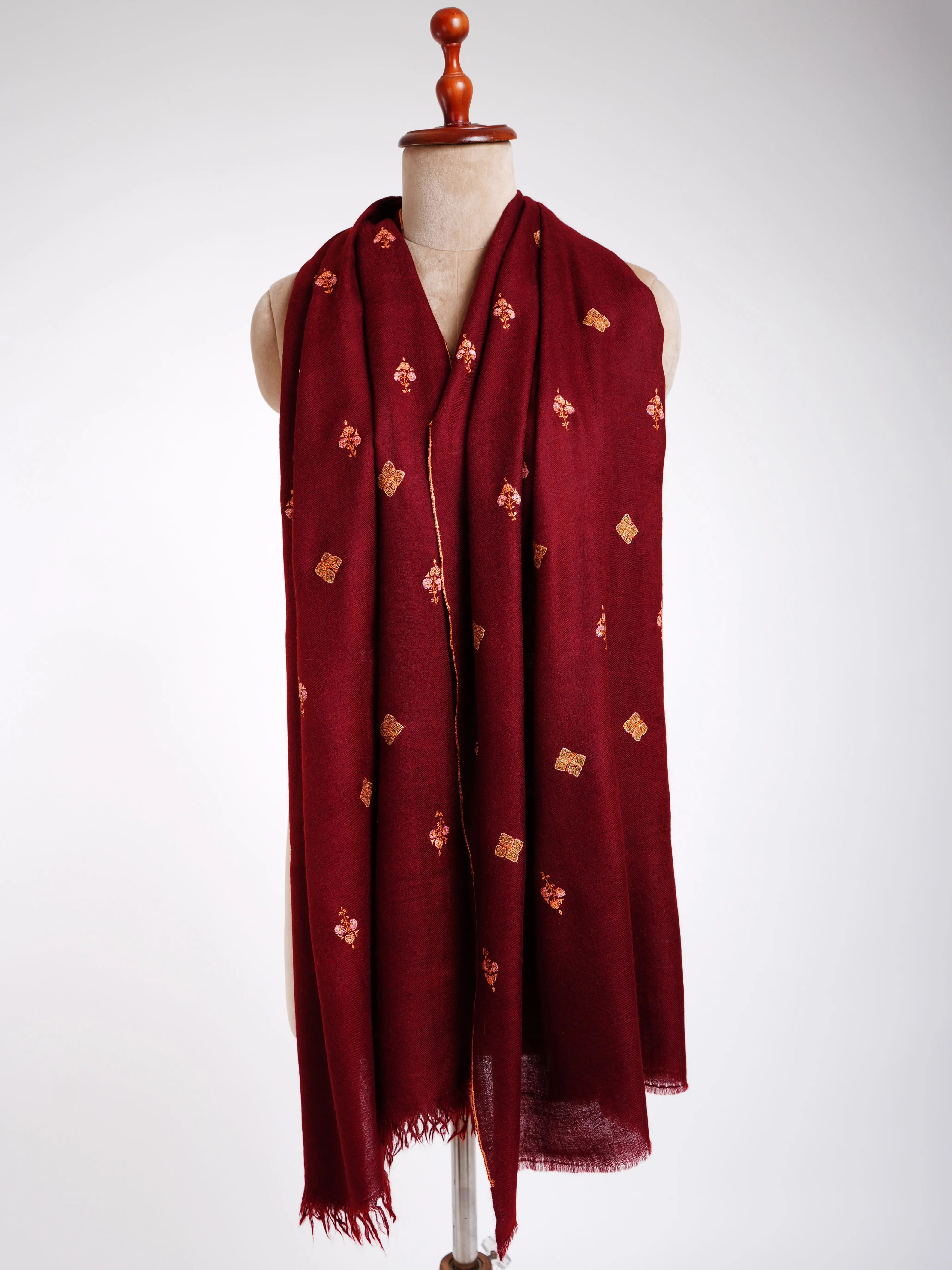 Maroon Embroidered Cashmere wrap scarf Shahkaar